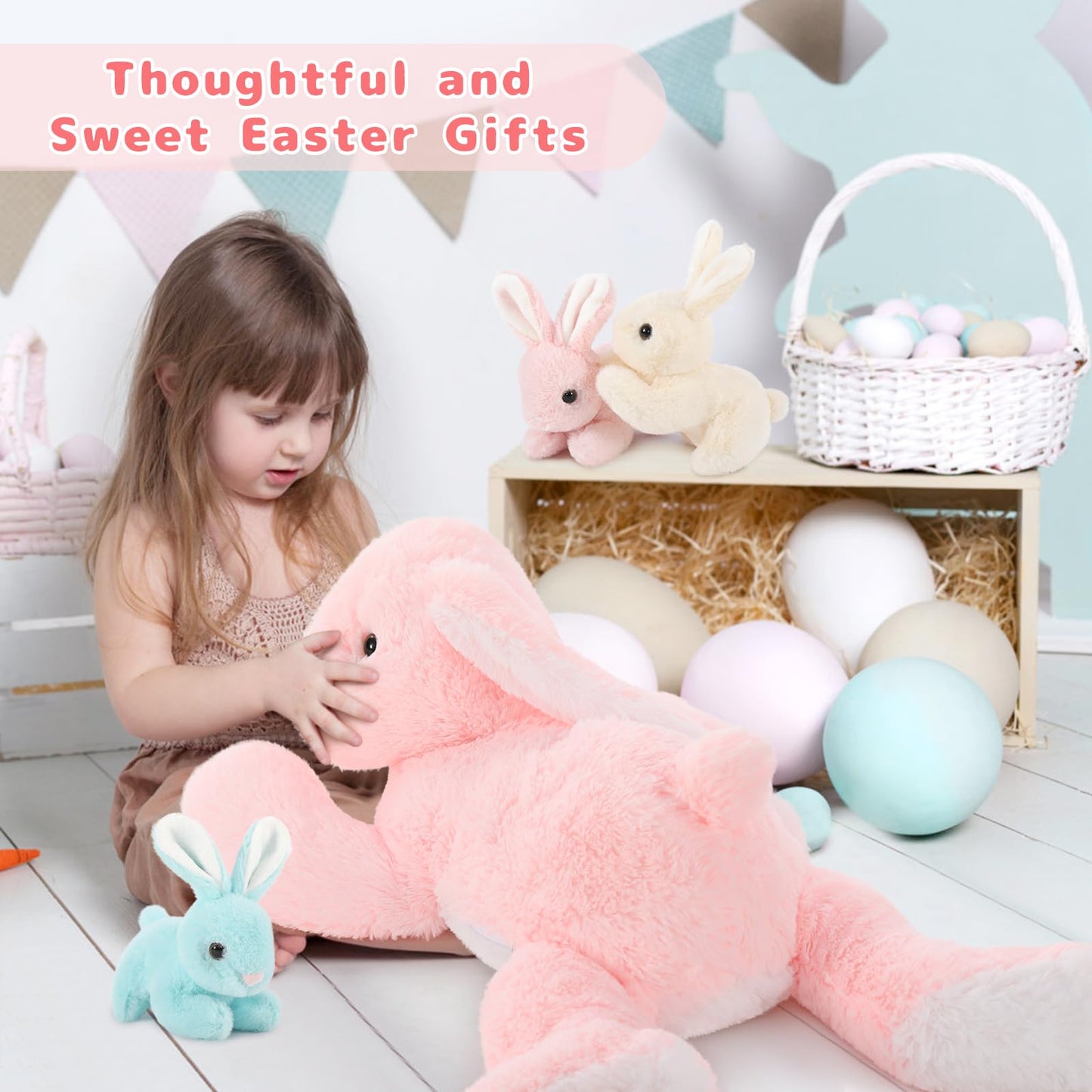 BENINY Big Pink Bunny 24in – Large Plush Stuffed Animal for Easter & Gifts
