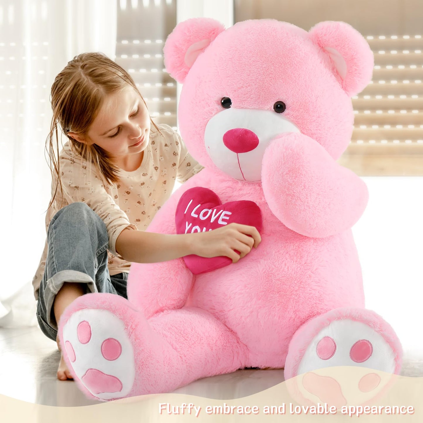 BENINY Giant Teddy Bear 52-Inch — Large I Love You Plush Gift