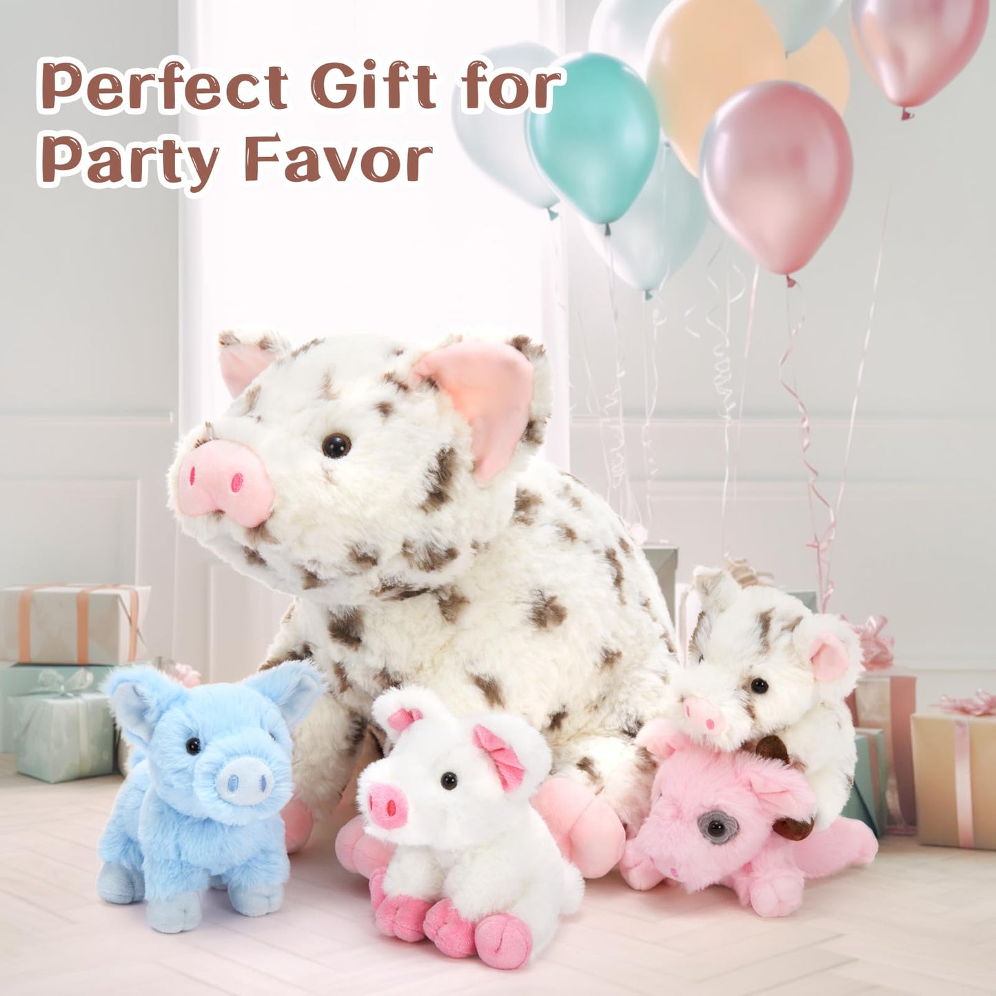 BENINY Pig Plush Set – 16-Inch Mommy Spotted with 4 Piglets (5-Piece)