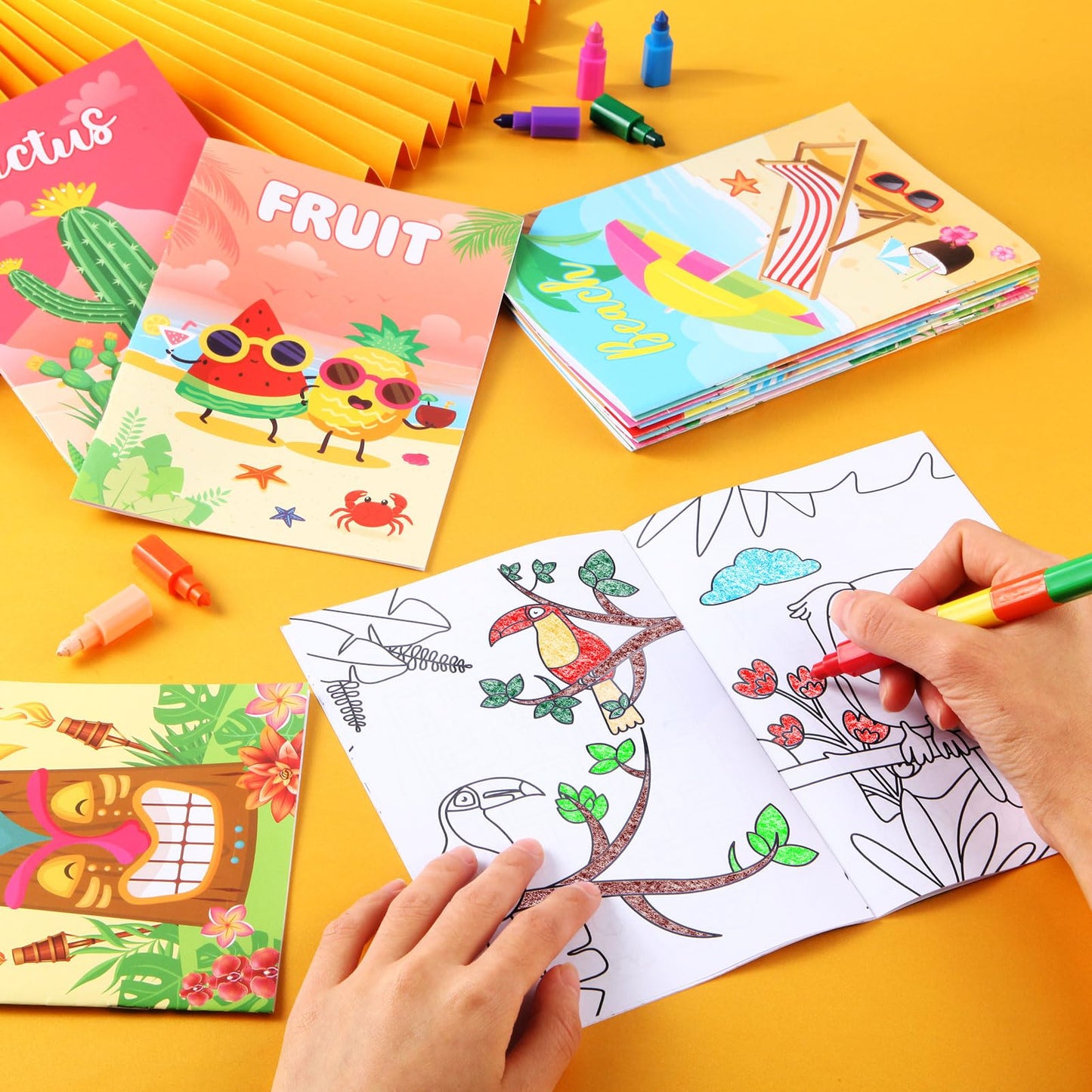 BenLouis 24 Summer Mini Coloring Books with Stacking Crayons – Beach Party Favors