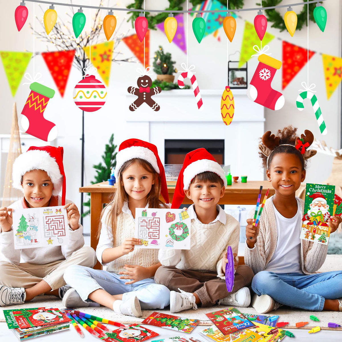 BenLouis 24 Pcs Christmas Mini Coloring Books – Kids Xmas Party Favors, 72 Patterns, 6.7 x 4.7 in