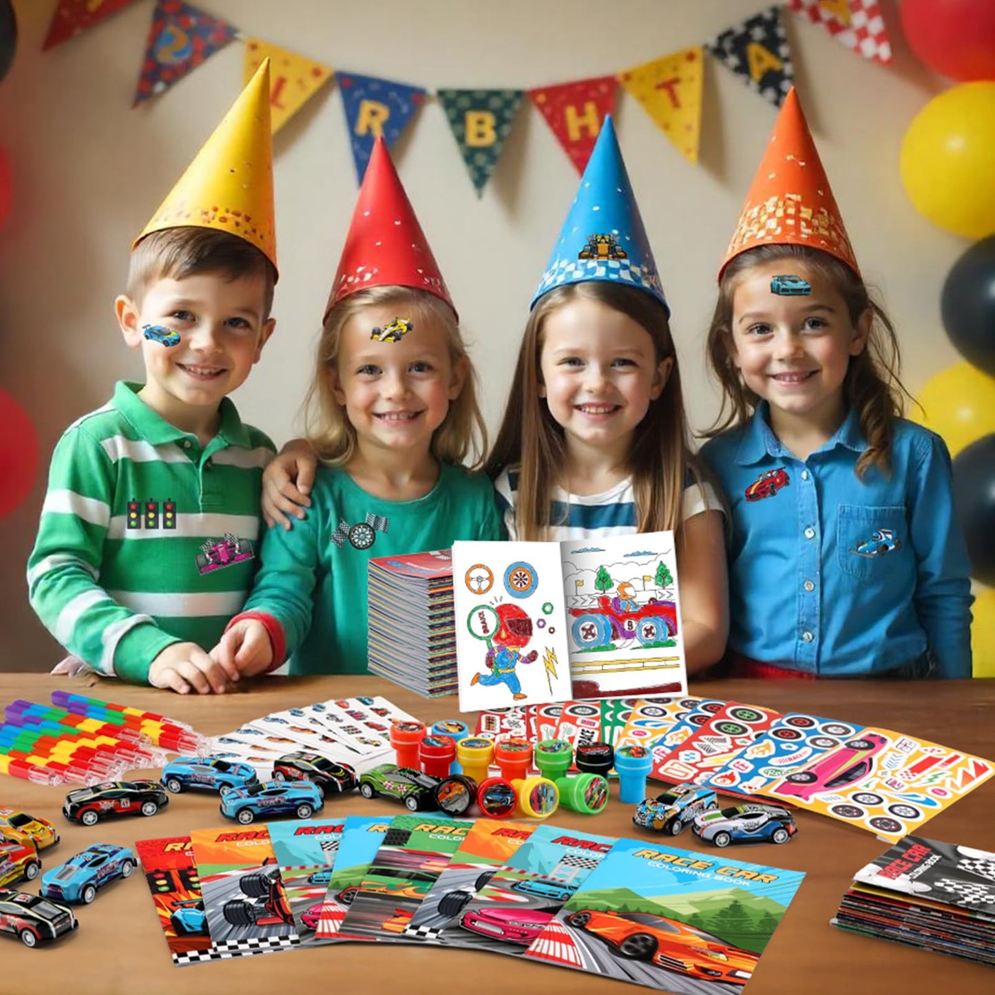 BenLouis 84Pcs Race Car Party Favors — Coloring Books, Crayons, Stickers & Mini Cars