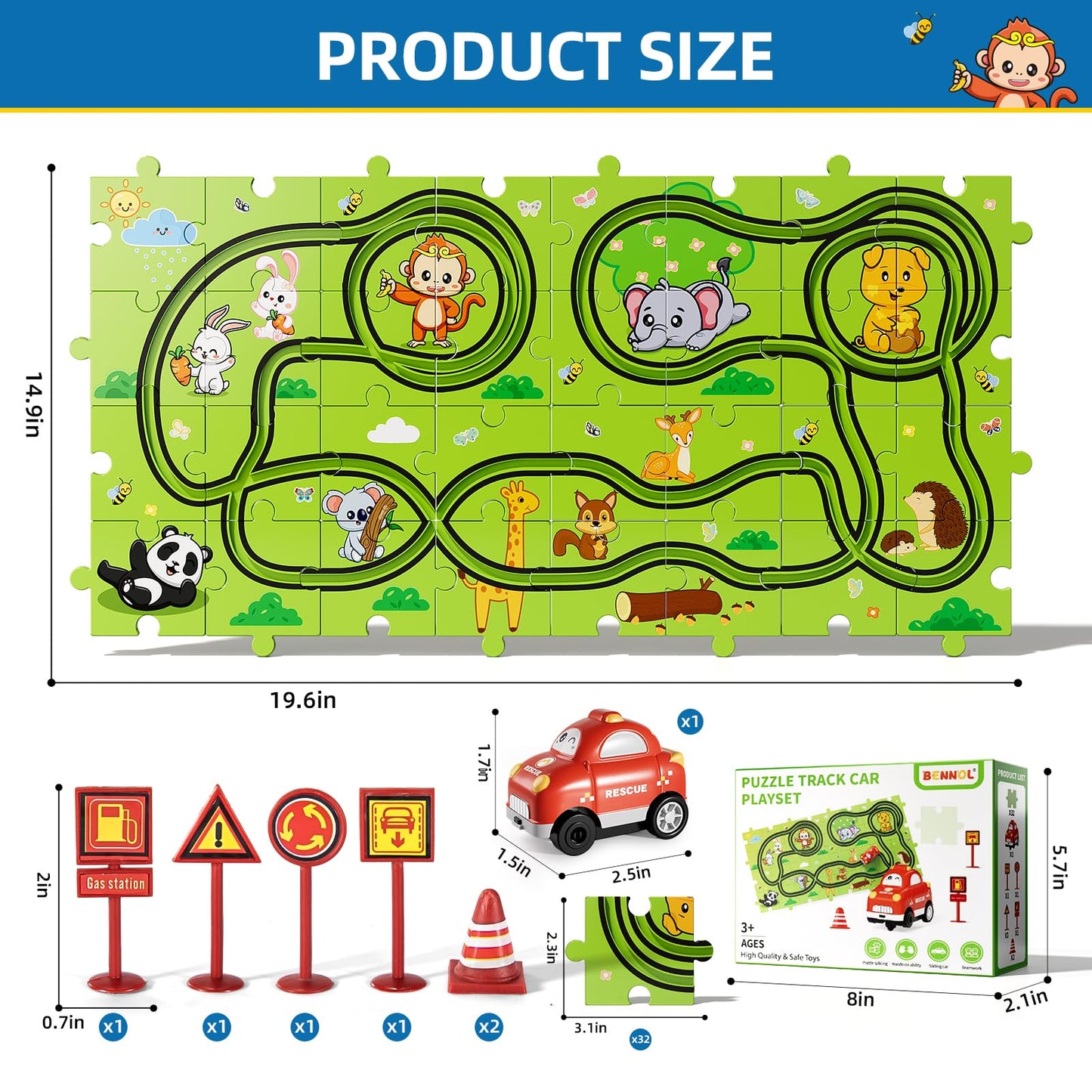 Bennol 39-Piece Puzzle Race Track Car Set | Toys for Kids Aged 3-6