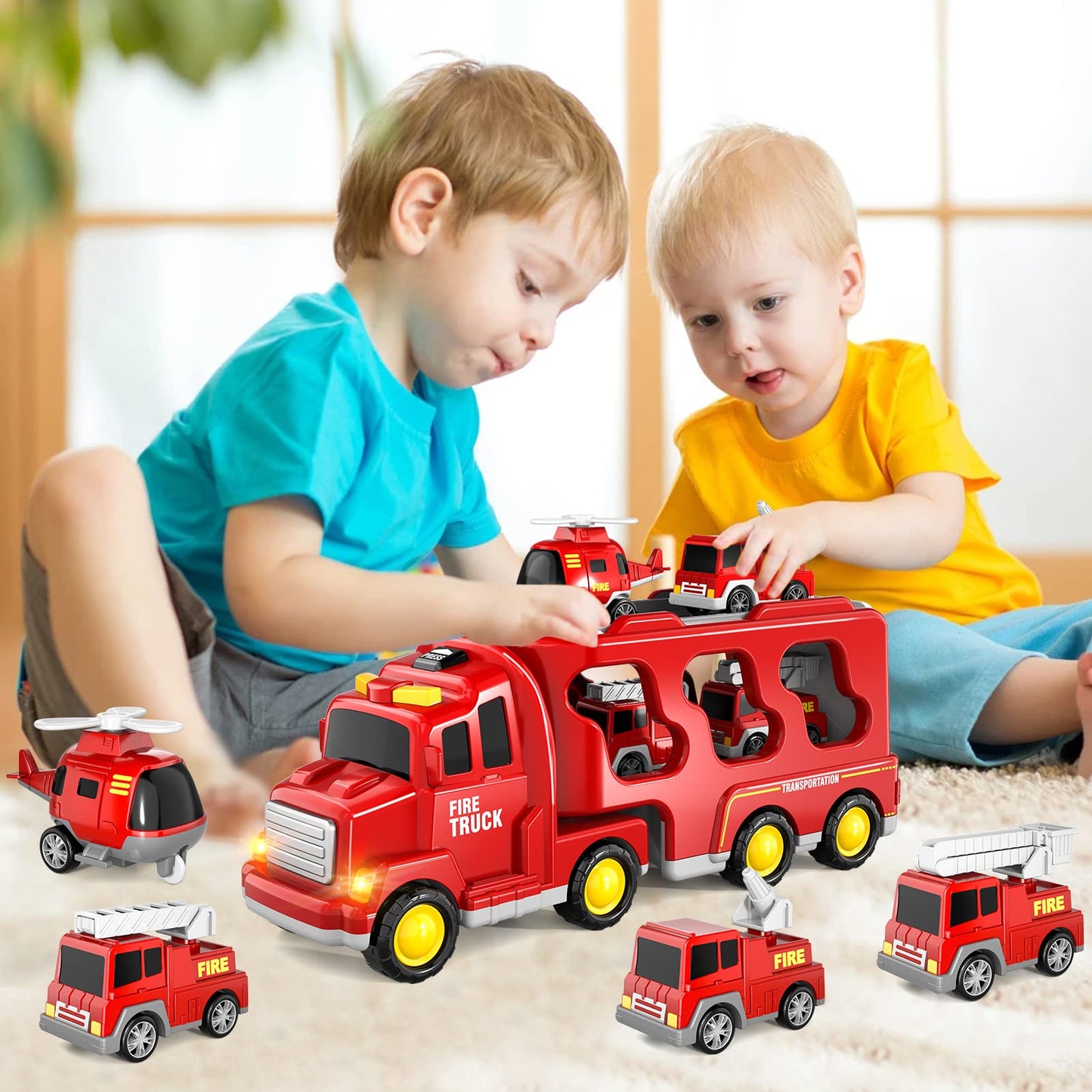 Bennol 5-in-1 Fire Trucks Toy Set for Toddlers 1-6 – Light & Sound, Safe ABS