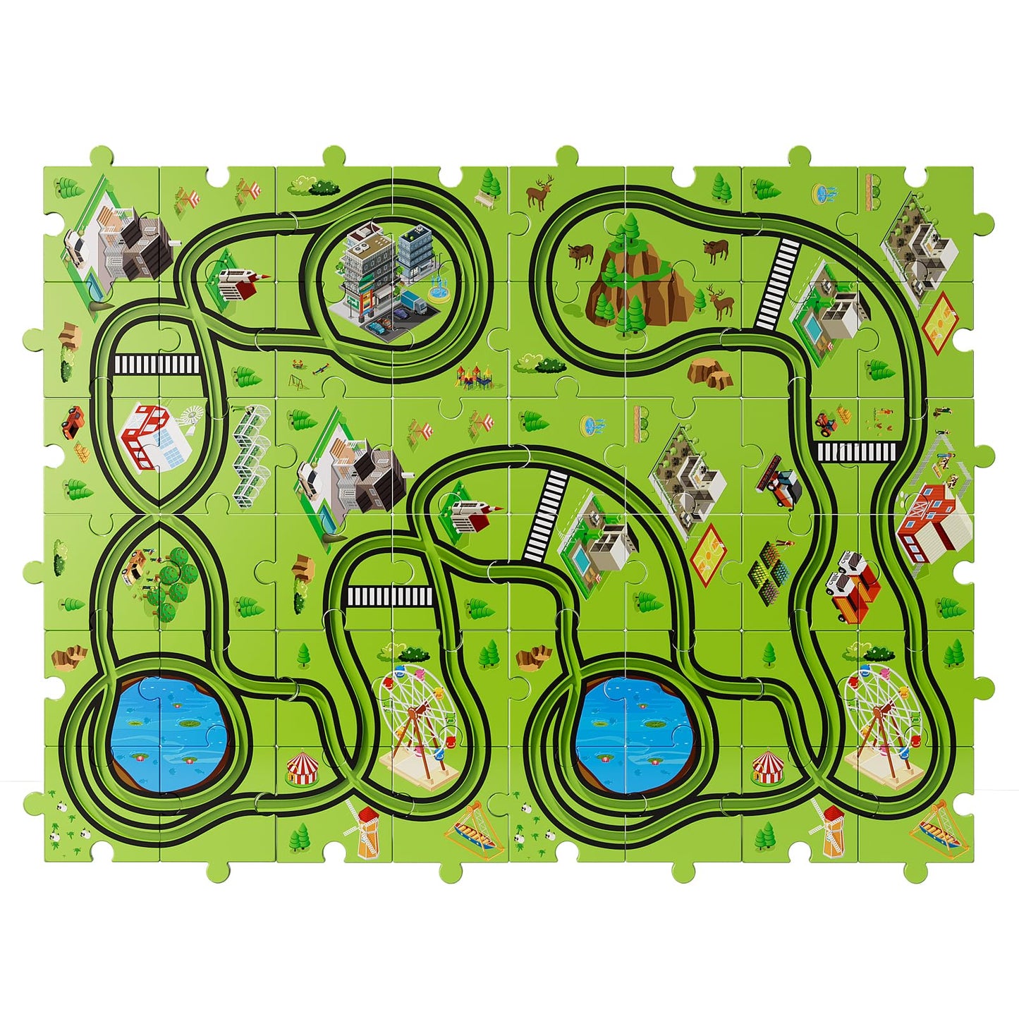 Bennol 56-Piece Jigsaw Puzzle Race Track Car Set for Toddlers (Ages 2–6)