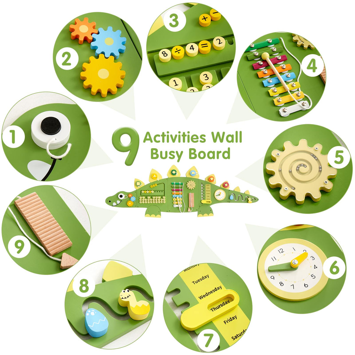Beright Dinosaur Activity Wall Busy Board Panels — Montessori Sensory Toy for Toddlers