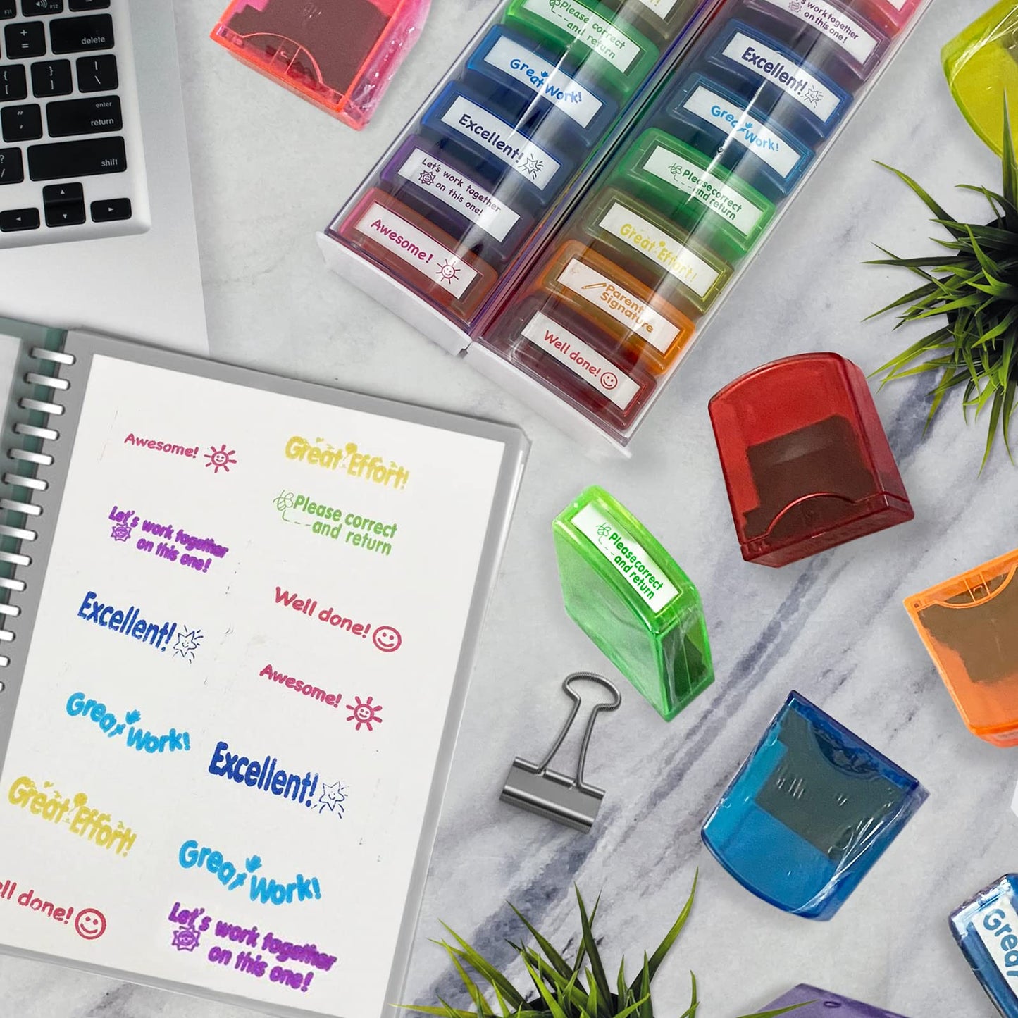 Bertiveny Teacher Stamps – 8 Self-Inking Rainbow Classroom Set
