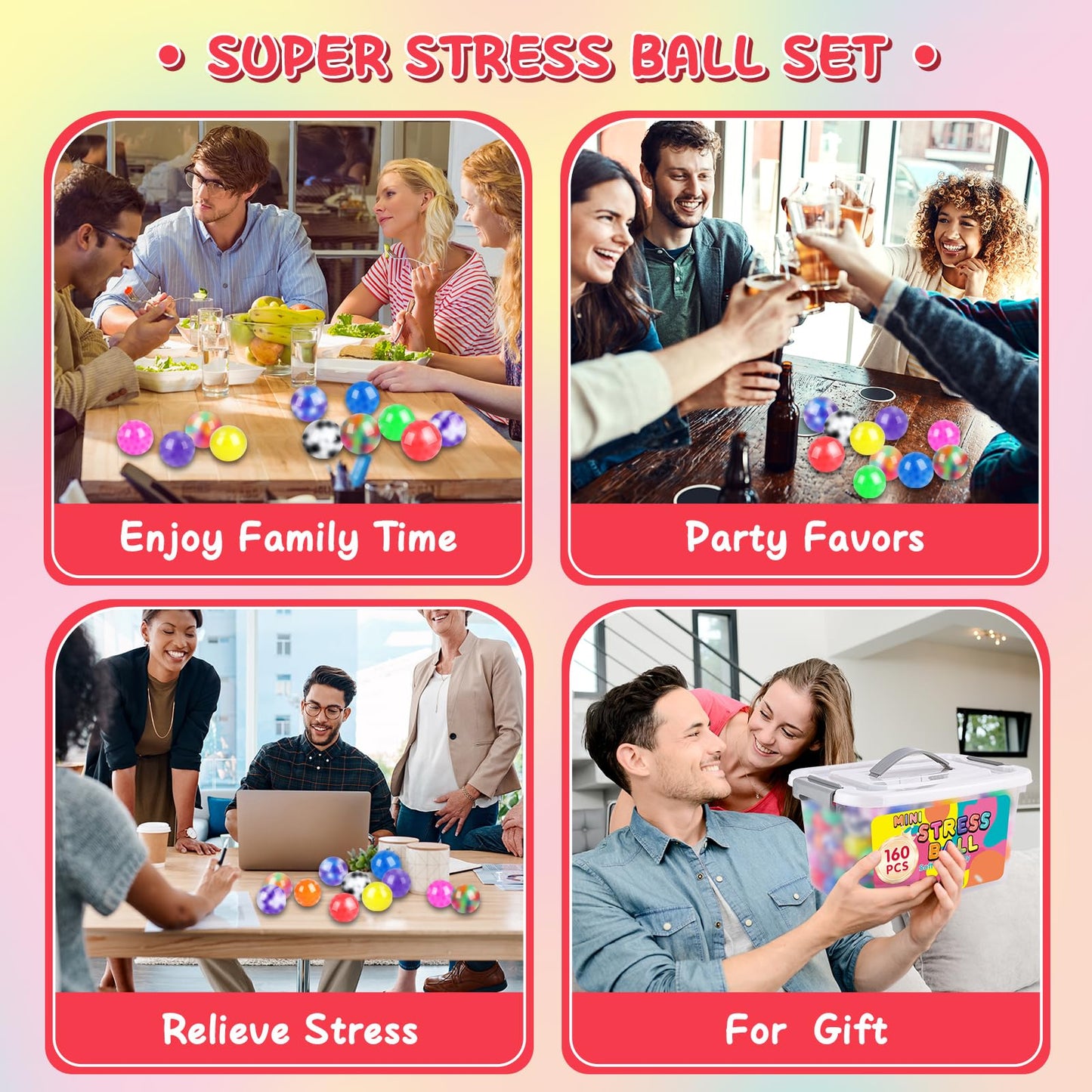 BESNEL 160-Pack Stress Balls Set for Adults | Anti-Anxiety Fidget Toys Bulk Pack