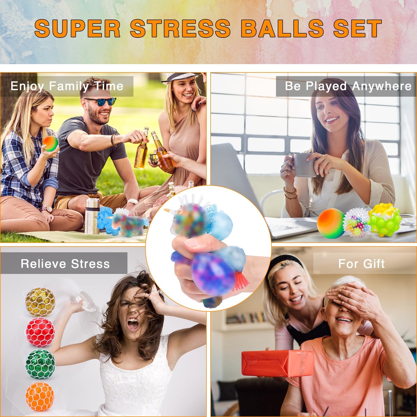 Besnel 20-Pack Stress Balls for Adults – Squishy Squeeze Balls, Party Favors
