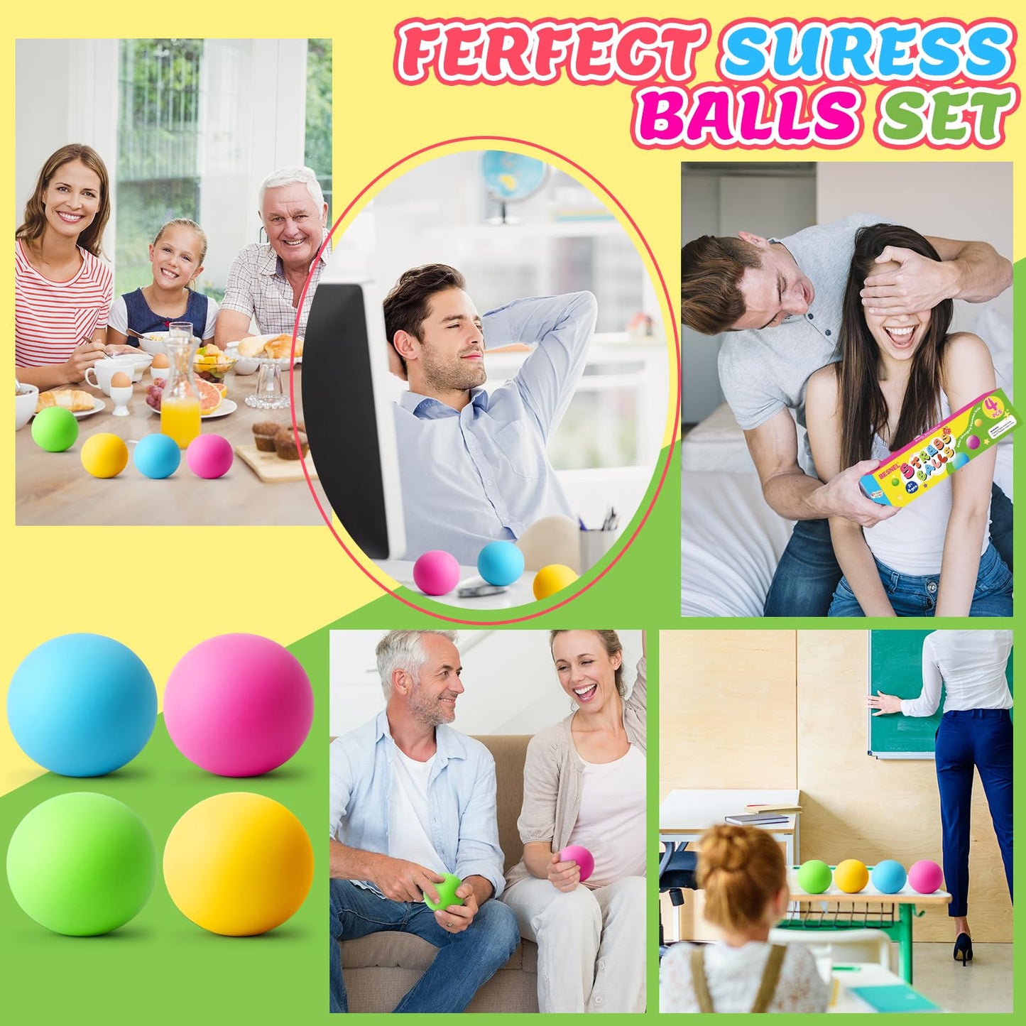 BESNEL Stress Balls 4 Pack — Color-Changing Fidget Toys for Anxiety Relief | Classroom Prizes