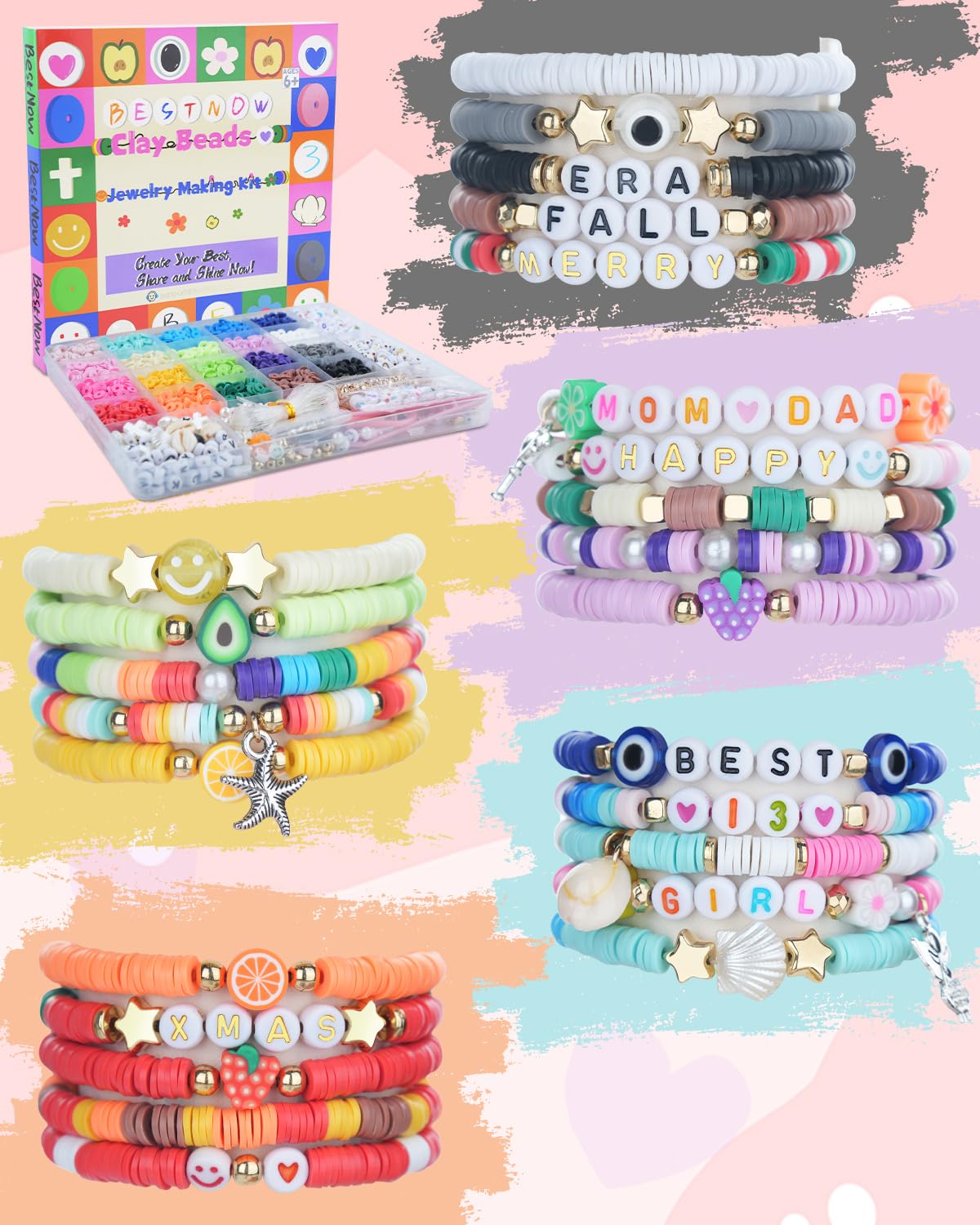 BestNow Clay Beads Bracelet Kit for Beginners – 4500 Beads, 500+ Charms, 3 Letter Bead Styles