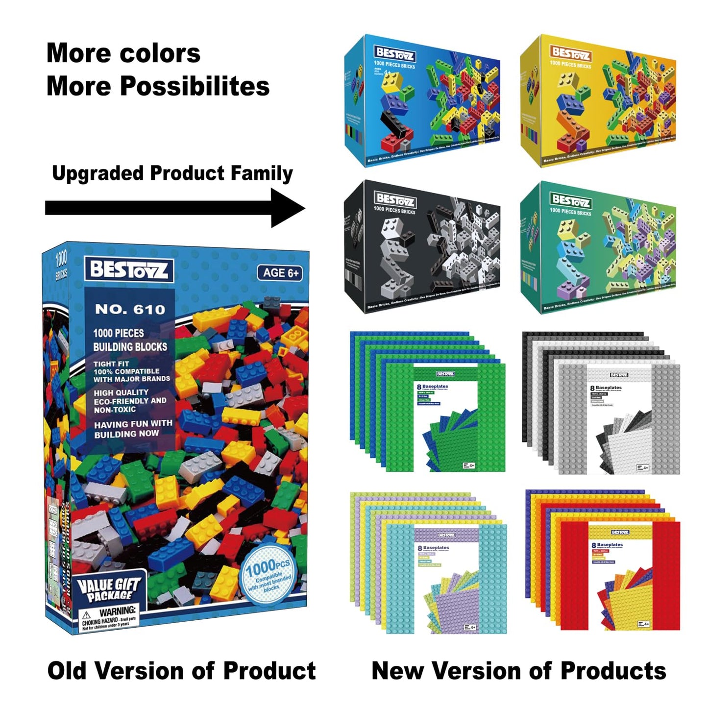 Bestoyz Building Bricks 1000 Pieces in Rainbow Colors – Educational Blocks for Kids Aged 4+