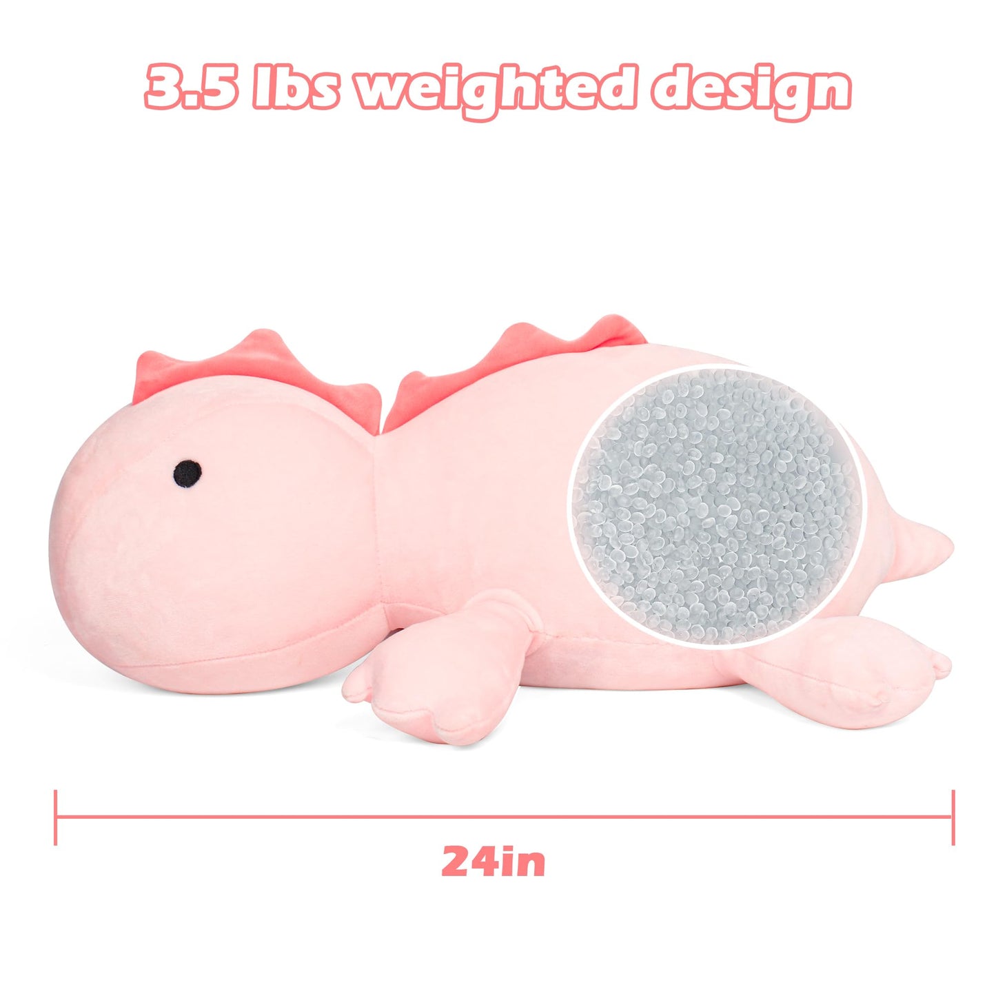 BESTVIVE 3.5lb Weighted Pink Dinosaur Plush 24in – Cozy Comfort Toy