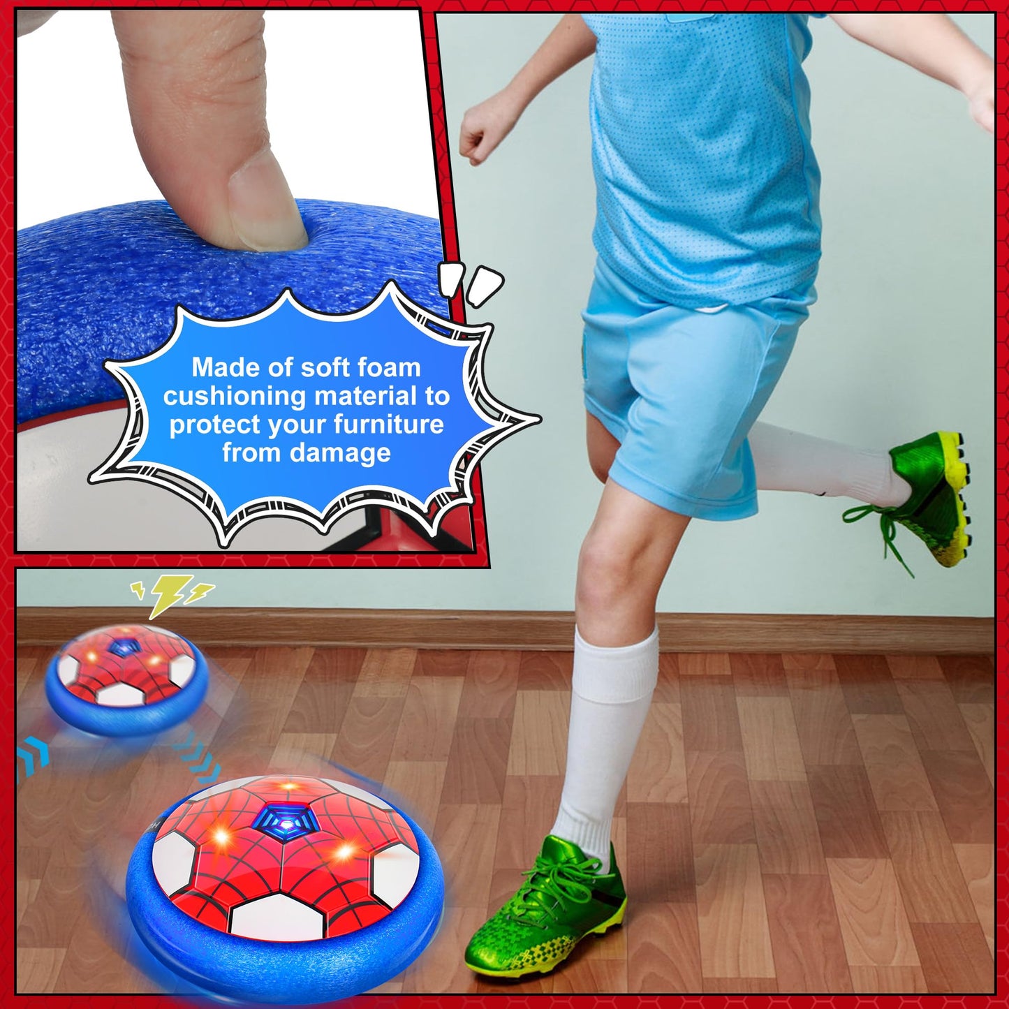 BESTVIVE Hover Soccer Ball 2 Pack – Indoor Kids Soccer Toy with LED Lights & Safe Foam Bumpers