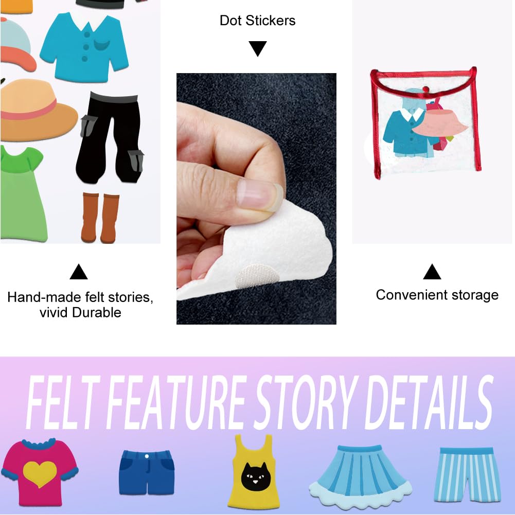 BEUNITONE 47-Piece Felt Flannel Board Story Set – Dress-Up & Preschool Learning