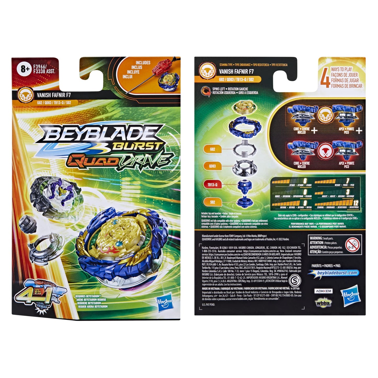 Beyblade Burst QuadDrive Vanish Fafnir F7 Starter Pack – 4-in-1 Beystadium Top with Launcher