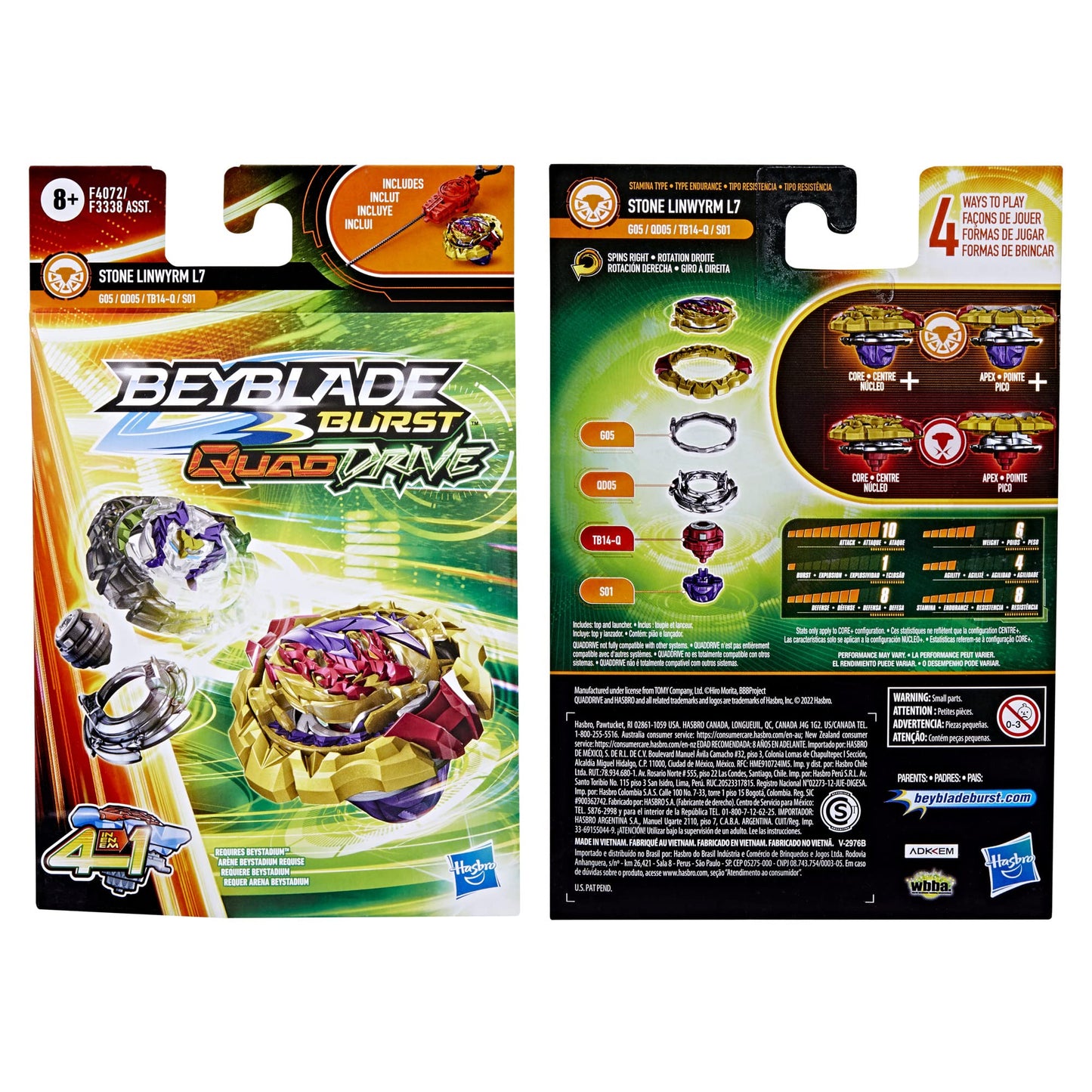Beyblade Burst QuadDrive Stone Linwyrm L7 Top with Launcher – 4-in-1 Battle