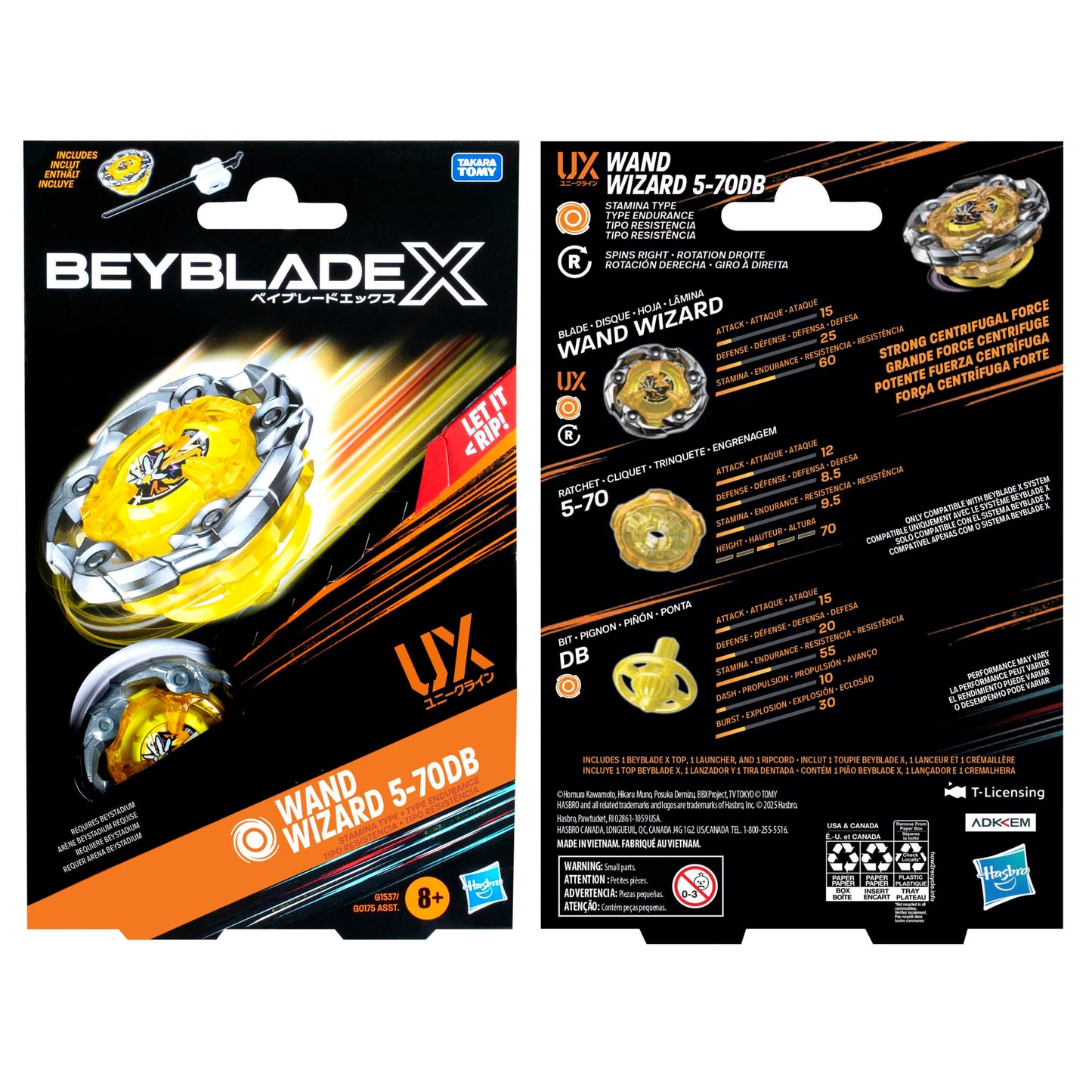 Beyblade X Wand Wizard 5-70DB UX Starter Pack – Right-Spin Stamina Top & Launcher