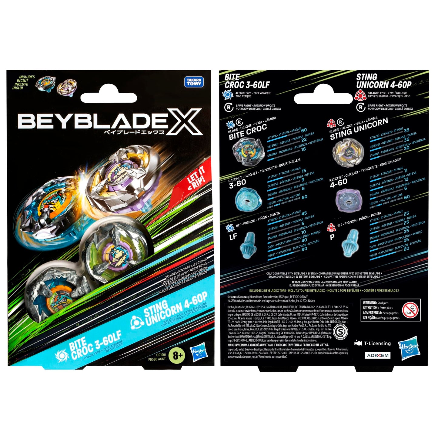 Beyblade X Bite Croc 3-60LF & Sting Unicorn 4-60P Dual Pack | Right-Spin Battle Tops