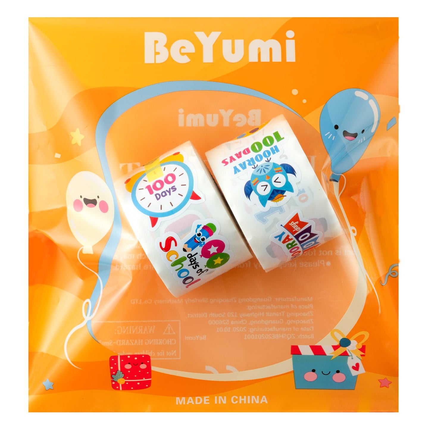 BeYumi 100 Days Smarter Stickers – 1000 Pcs, 2 Rolls for 100th Day Classroom Rewards
