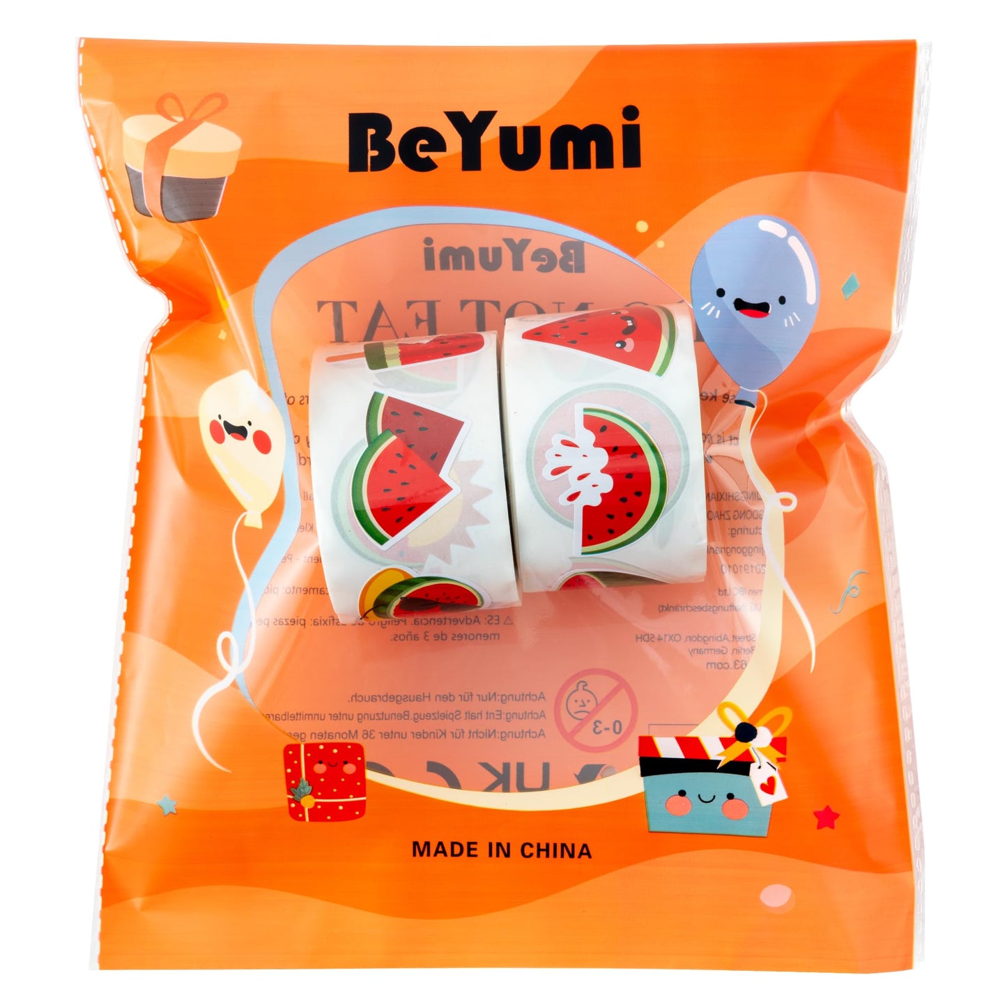 BeYumi Summer Watermelon Roll Stickers – 1000 Pcs, 2 Rolls, Waterproof Vinyl