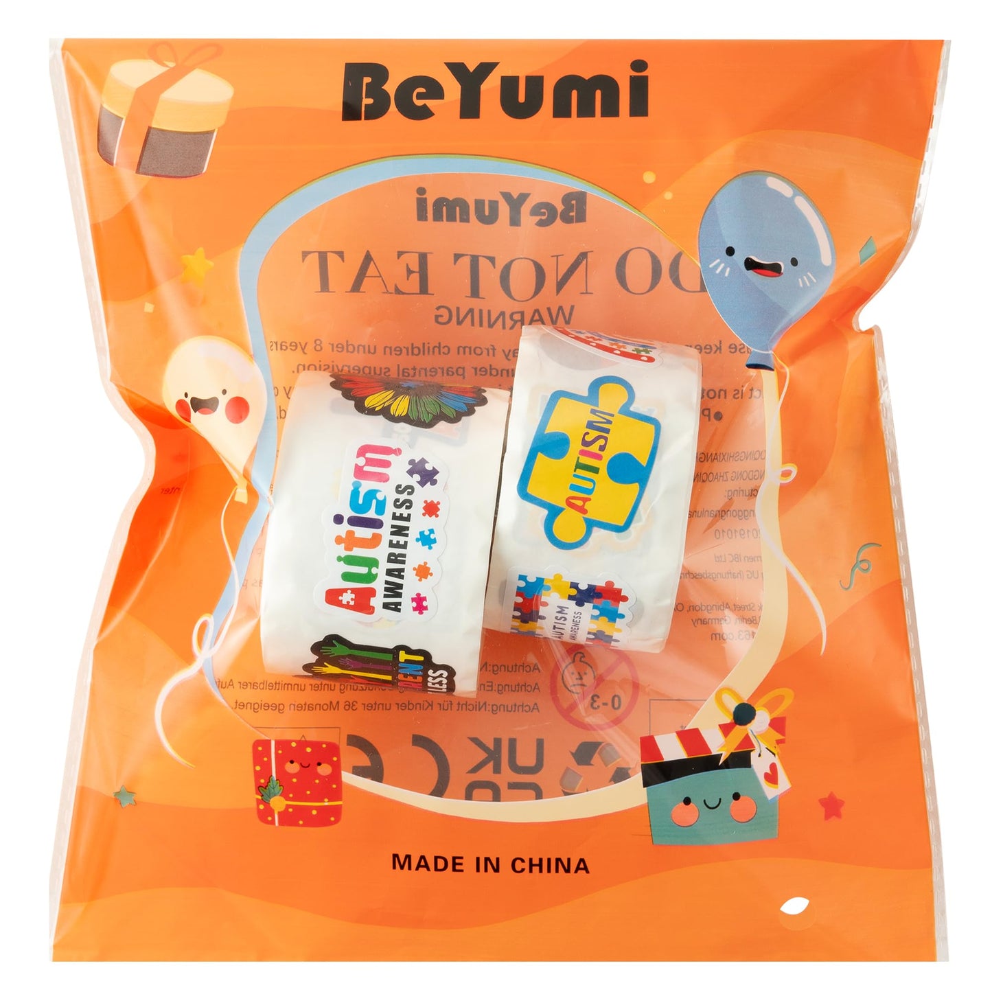 BeYumi Autism Awareness Roll Stickers – 1000 Pcs (2 Rolls) Puzzle Piece Ribbon Vinyl