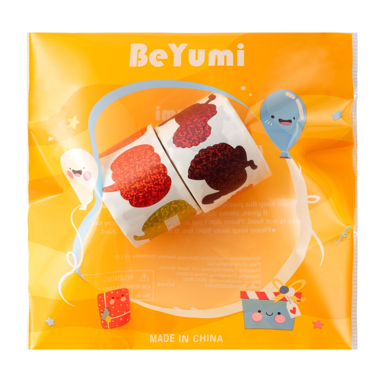 BeYumi Thanksgiving Pumpkin Turkey Stickers – 1000 Pcs, Holographic Glitter, Premium Vinyl