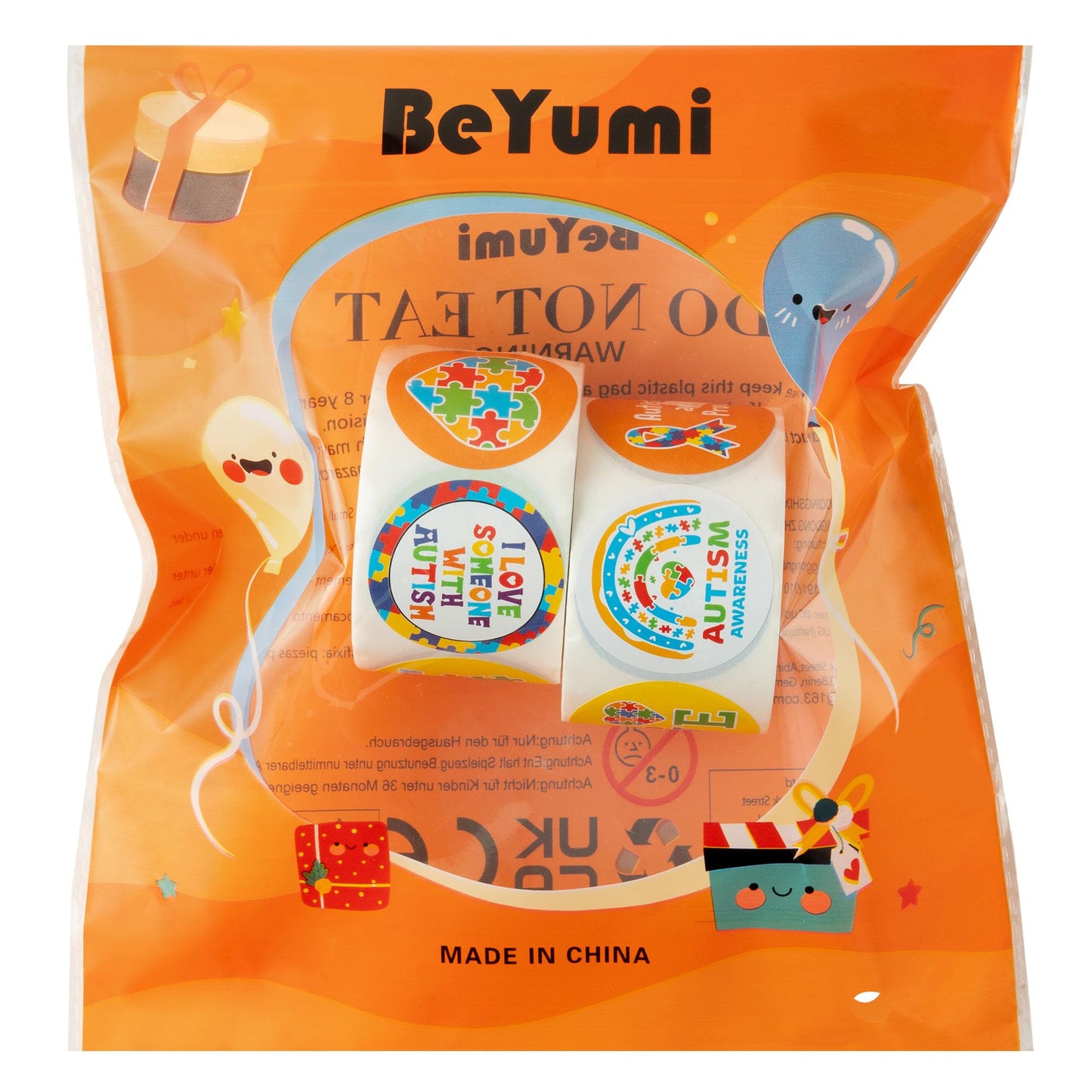 BeYumi Autism Awareness Roll Stickers – 1000Pcs, 2 Rolls, Waterproof Vinyl, Puzzle Pieces & Ribbon Design for Fundraisers & Events