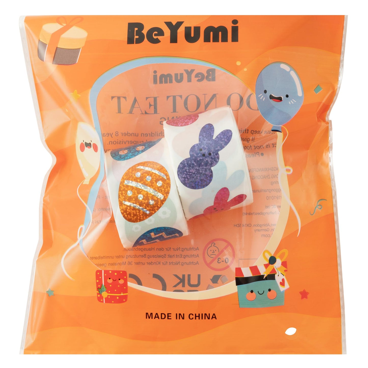 BeYumi Easter Laser Bunny Stickers – 1000 Pcs on 2 Glittery Rolls