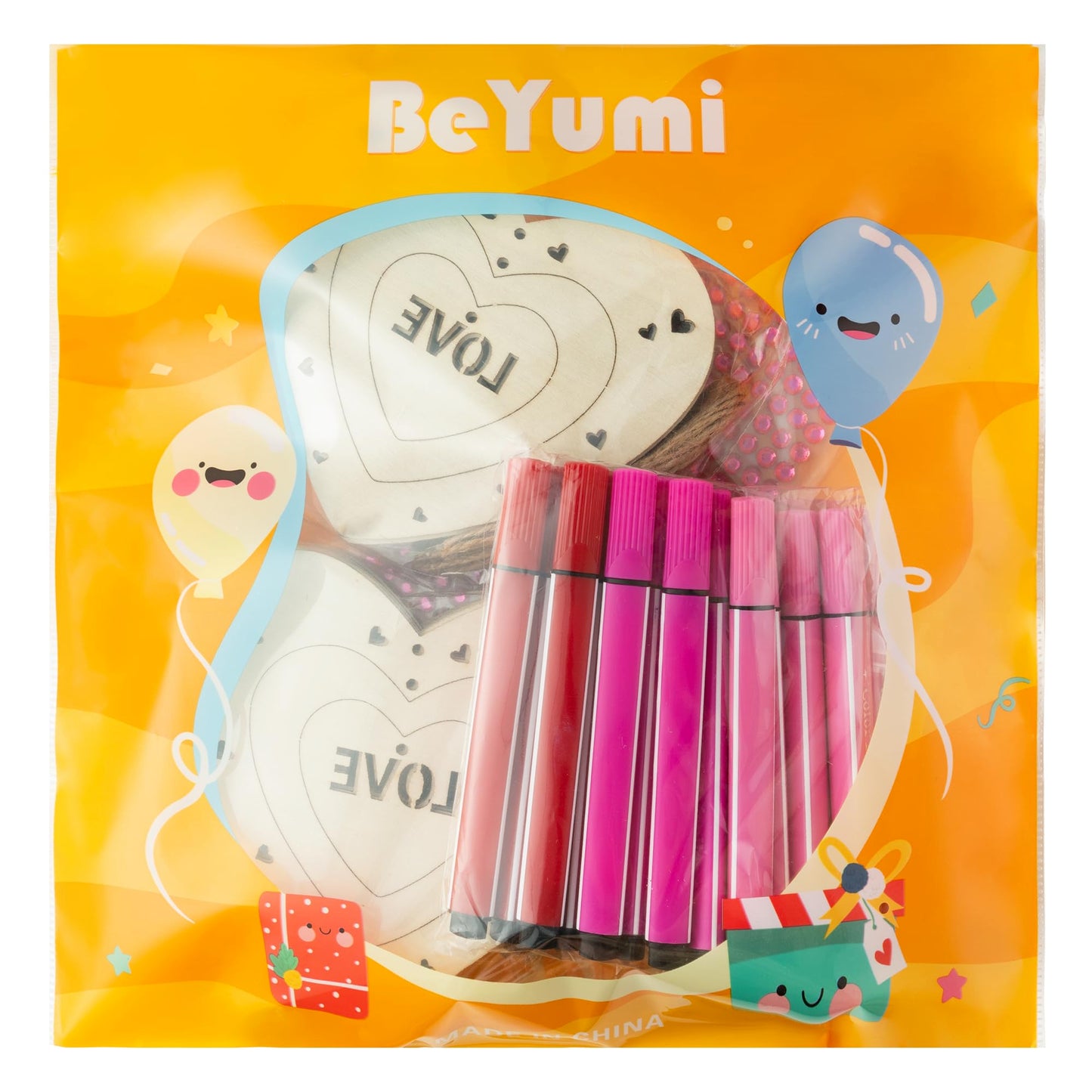BeYumi DIY Wooden Heart Craft Kit – 24 Hearts with Gem Stickers