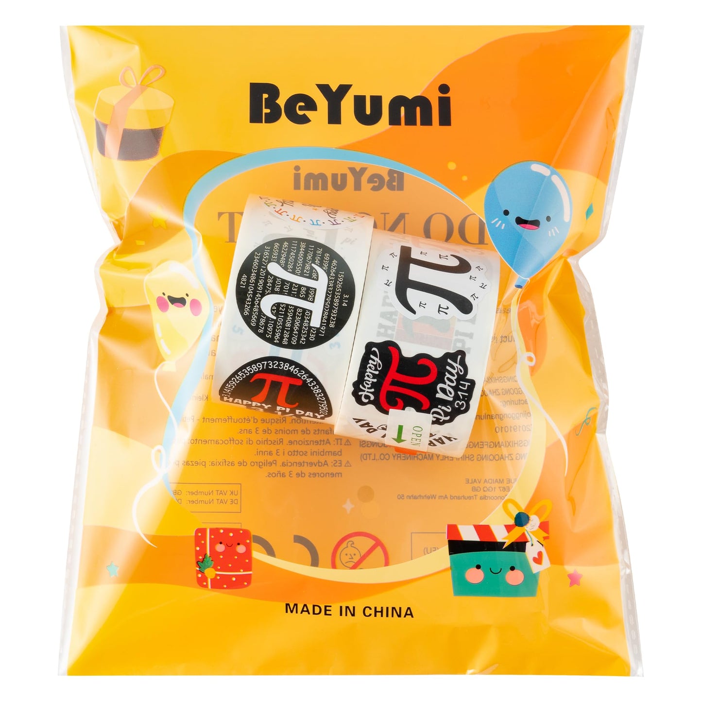 BeYumi Pi Day Stickers – 1000 Pcs in 2 Rolls | Waterproof Vinyl Decals