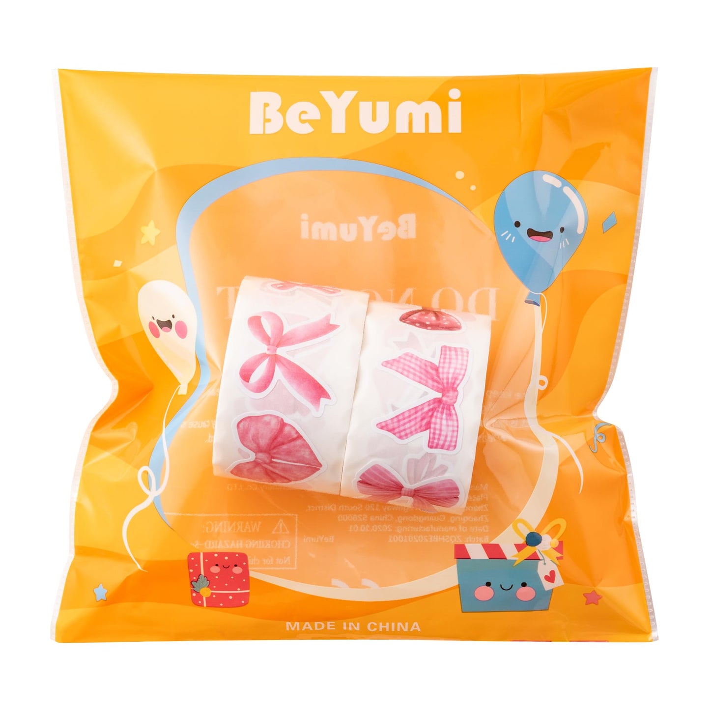BeYumi Pink Bows Sticker Roll – 1000 Pcs Waterproof Vinyl, Girly Aesthetic for Gifts, Laptops, Scrapbooks