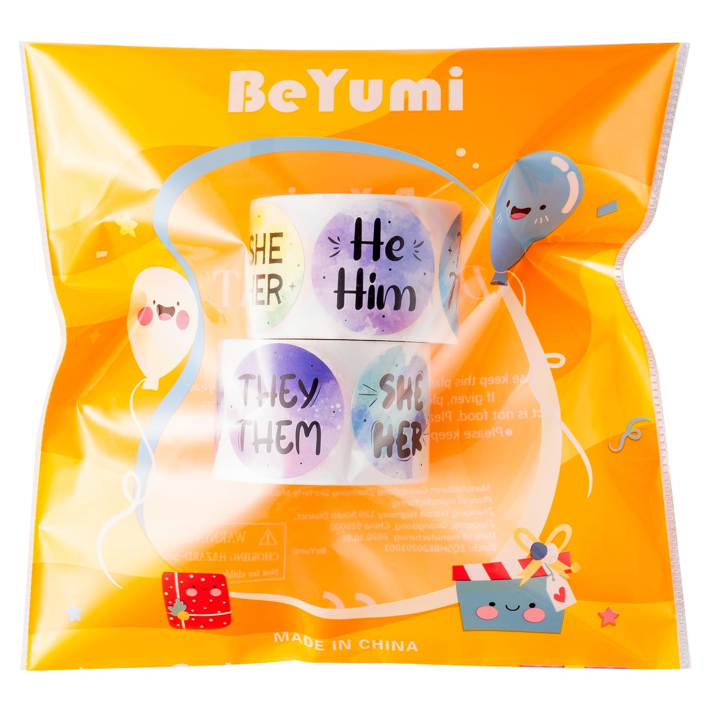 BeYumi Pronoun Round Rainbow Stickers – 1000 Pcs in 2 Rolls for Inclusive Events