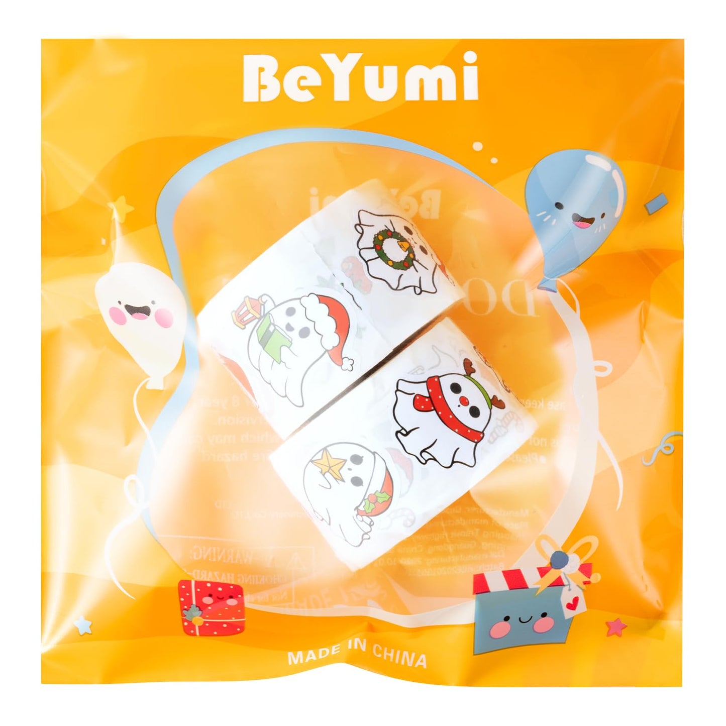 BeYumi Christmas Ghost Stickers – 1000Pcs Santa Hat Kawaii Vinyl Decals