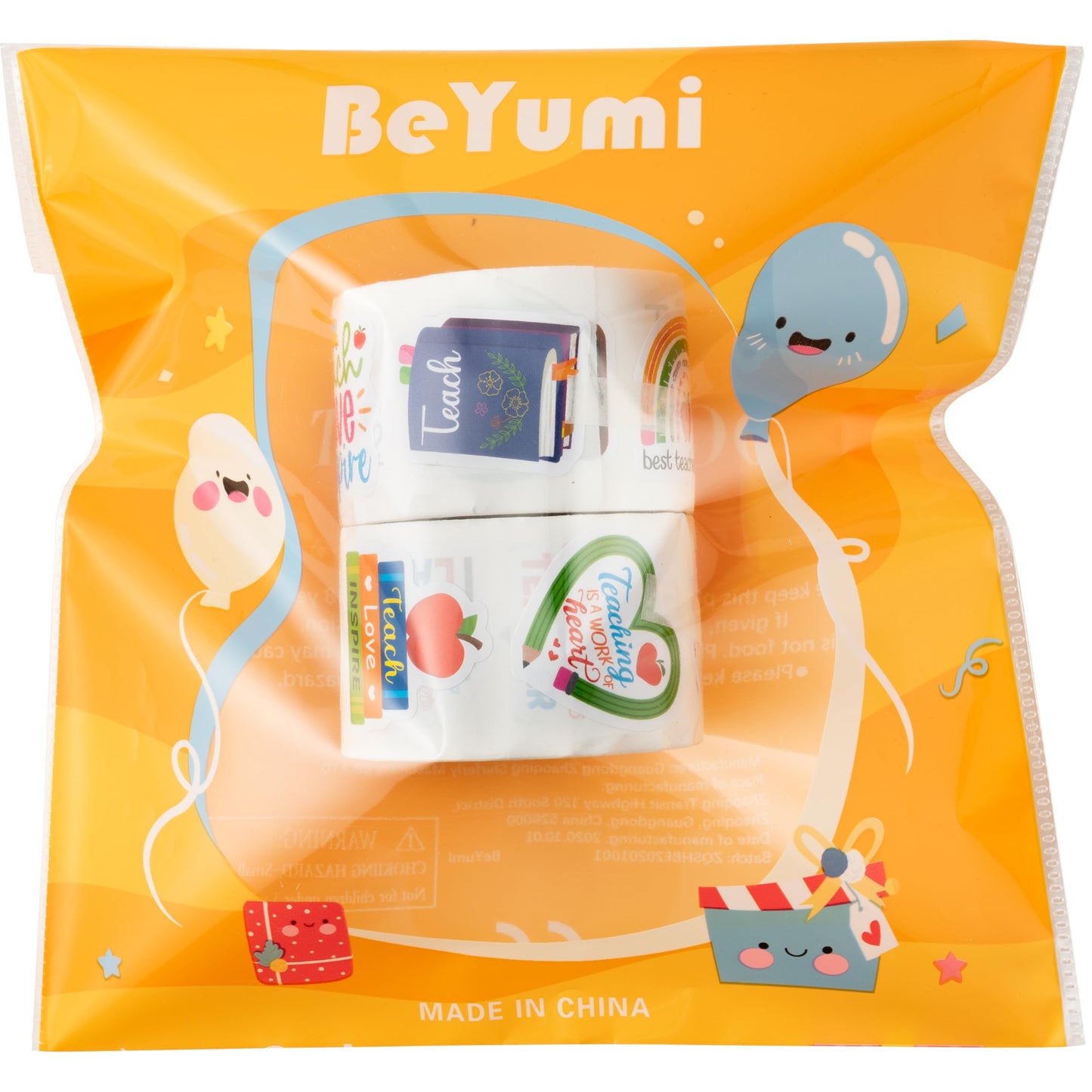 BeYumi Thank You Teacher Sticker Set — 1000 Pcs, Waterproof, 2 Rolls