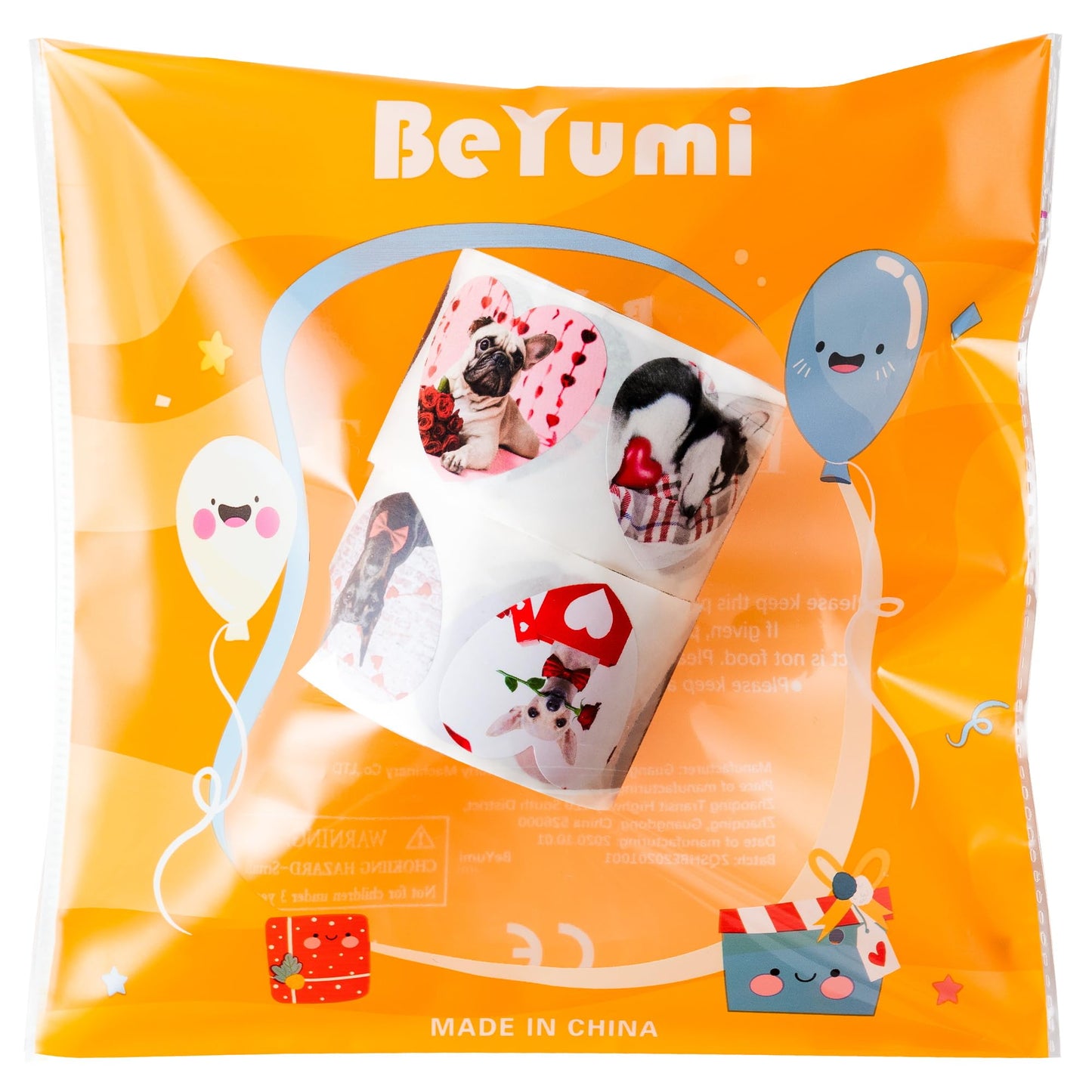 BeYumi Valentine Realistic Dog Stickers – 1000 Pcs, 2 Rolls, Waterproof