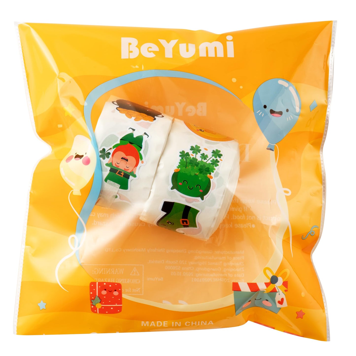 BeYumi Cute Shamrock Sticker Roll – 1000 Pcs St. Patrick's Day Waterproof Vinyl Stickers (2 Rolls)