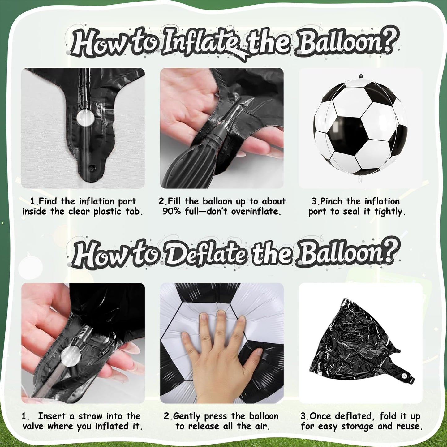 Biapian Soccer Balloons - 6-Piece 22" Foil Balloons for Soccer Theme Parties