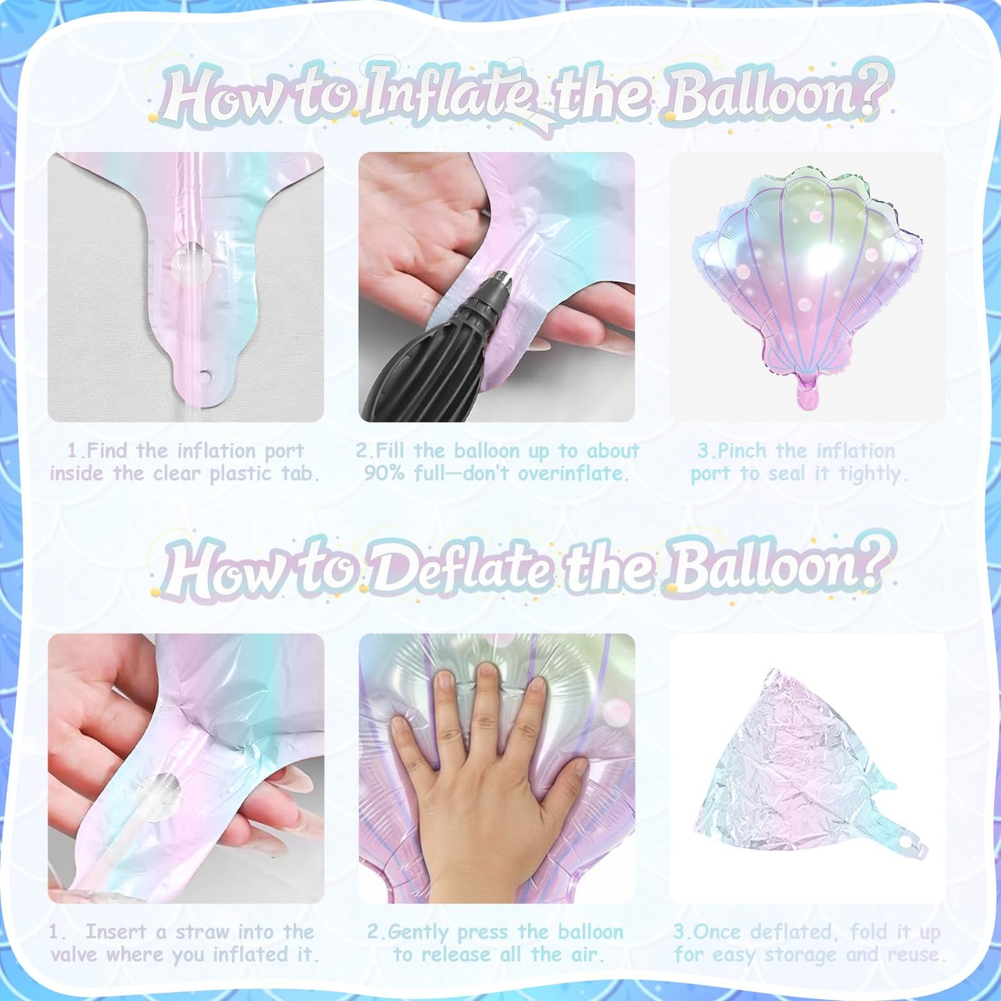 Biapian Sea Shells Balloons - 6-Pack Large Mermaid Foil Balloons (Pink Purple Gradient)
