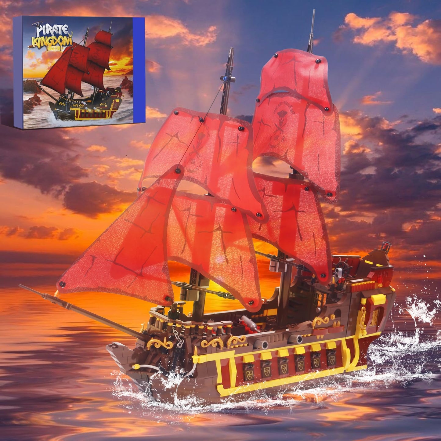 Bibilock 1427PCS Red Pirate Ship Building Blocks — LEGO-Size Corsair Architecture Set