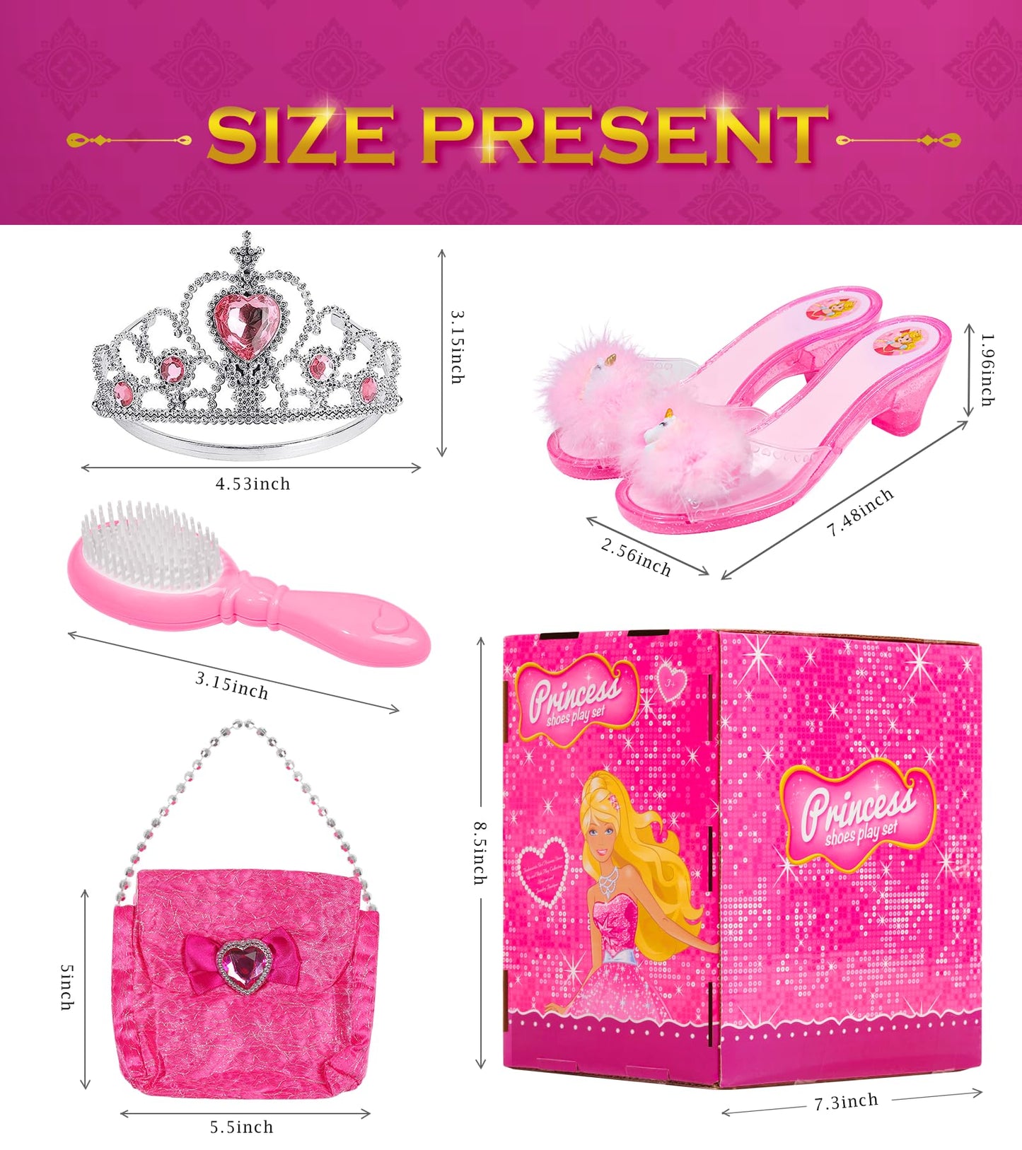 BIBUTY Kids Makeup Kit - Princess Dress-Up Shoes, Crowns & Handbag (Ages 3-6)