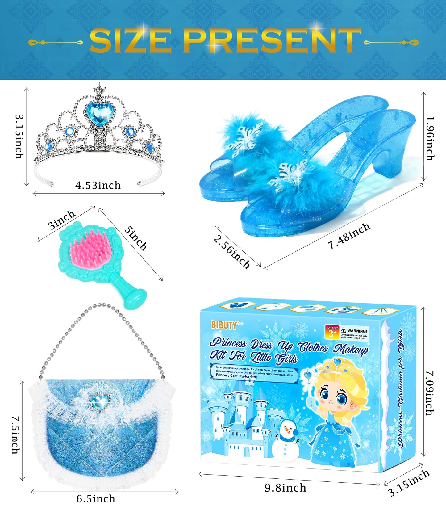 BIBUTY Kids Makeup Kit for Girls – Princess Dress Up Set with Cape, Crown & Shoes (Ages 3-6)