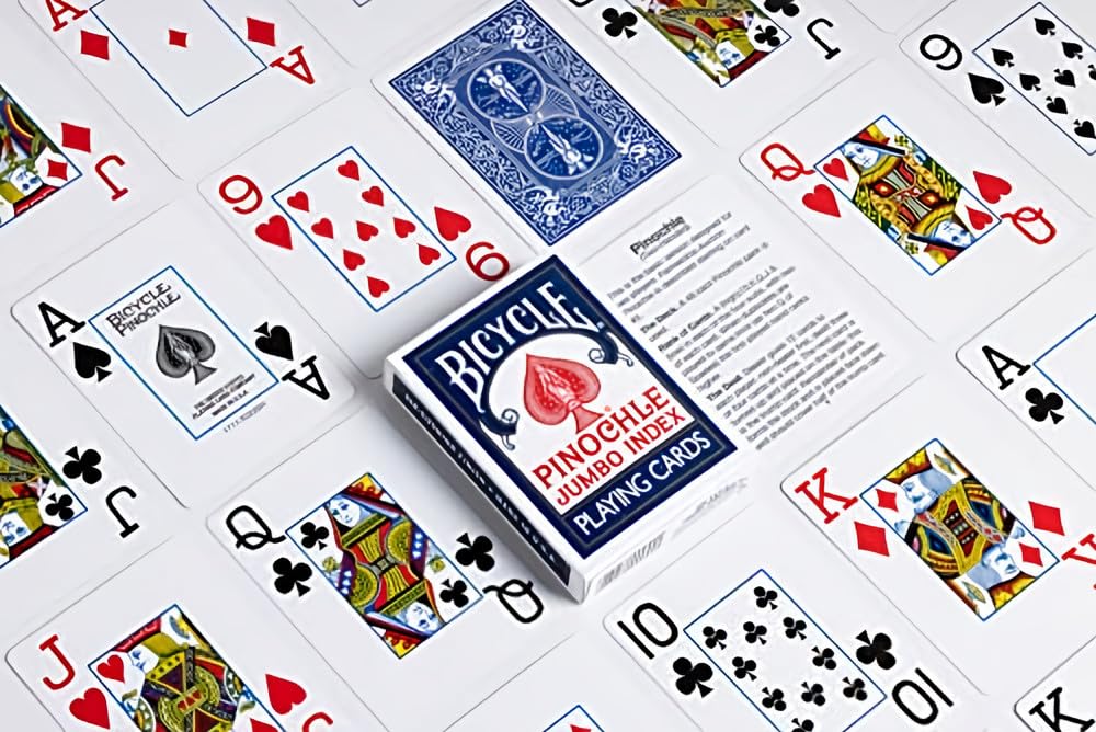 Bicycle Pinochle Jumbo Index 2-Deck Set – Rider Back, Red & Blue, Air Cushion Finish, Made in USA