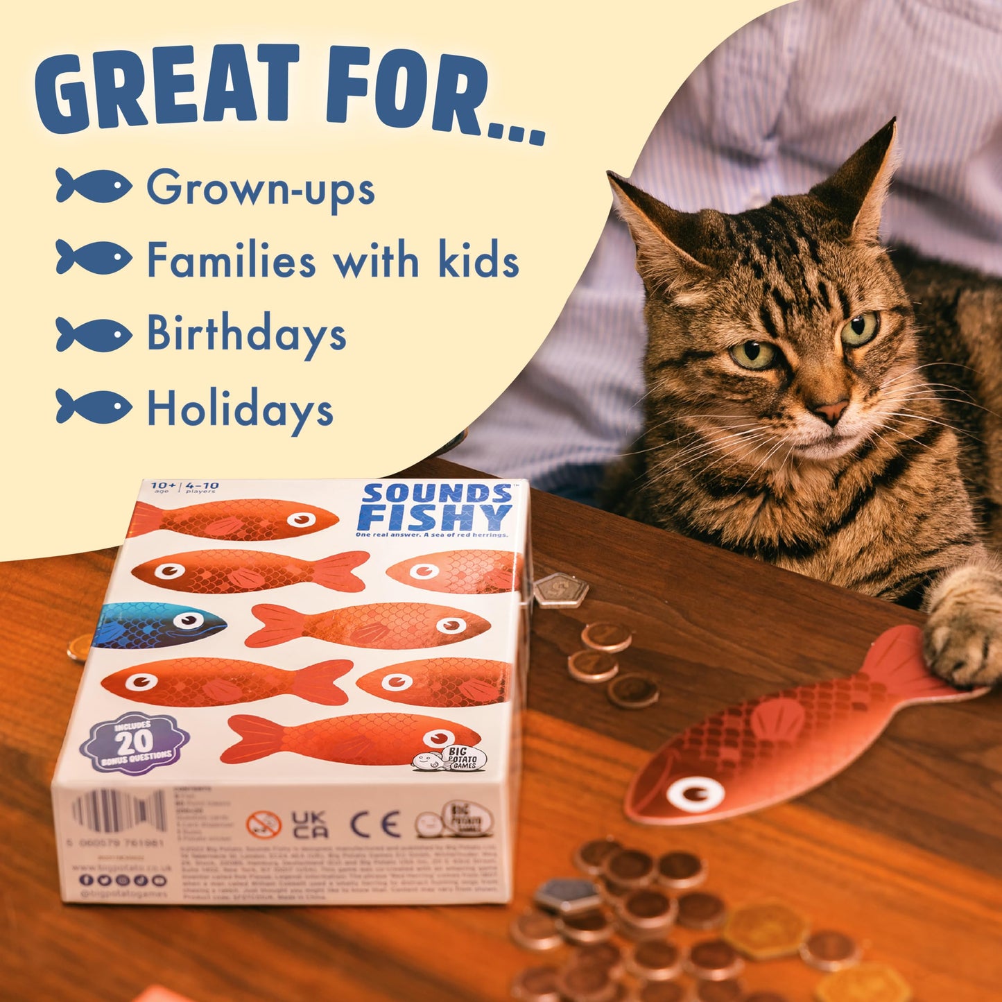 Big Potato Sounds Fishy Board Game: Bluffing Family Quiz for Kids 10+ | Fun Group Trivia
