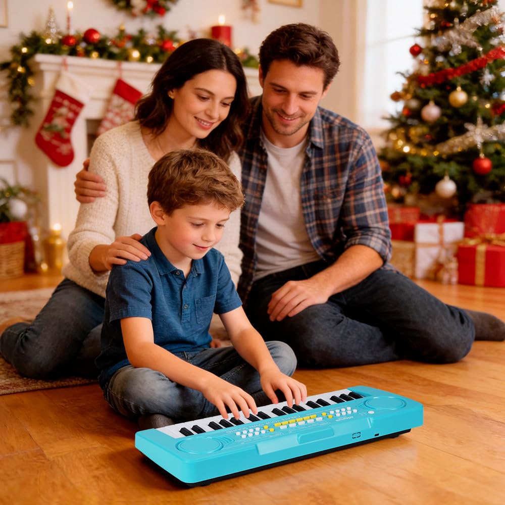 BIGFUN 37-Key Kids Keyboard Piano – Multifunction Toddler Toy for 3-7 Year Olds (Blue)