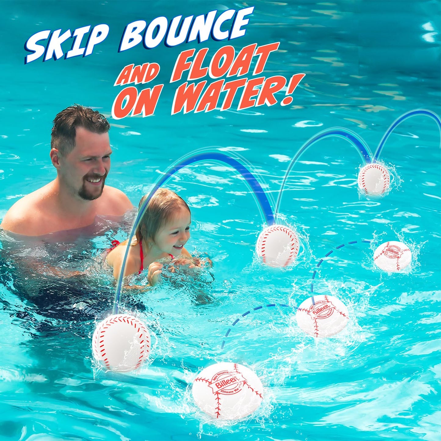Billeeit Water Skipping Balls – 4 Pcs Baseball Theme Pool Toys for Kids and Adults