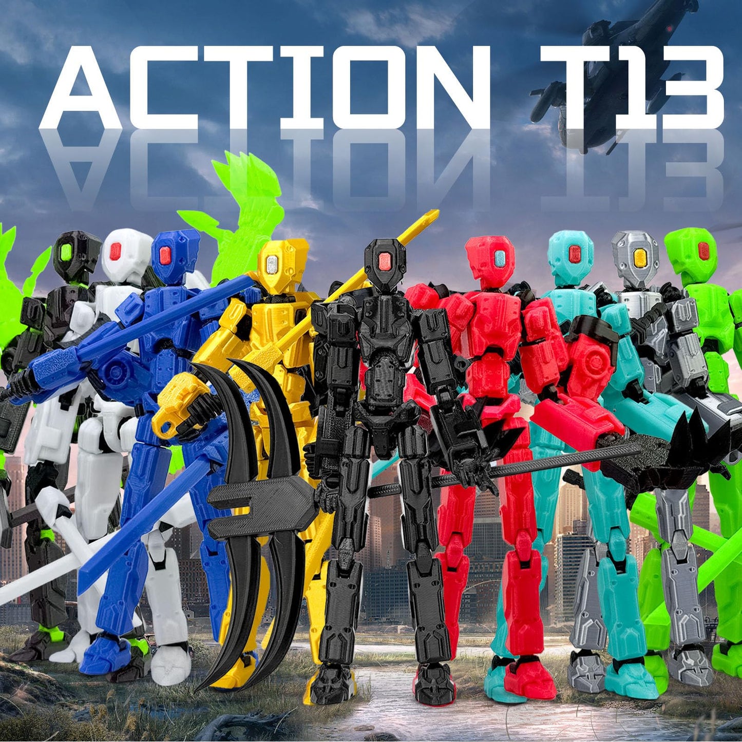 Binvin 8-Inch T13 Assembly Completed Action Figure – 3D Printed Nova 13, Multi-Jointed, Black & Red