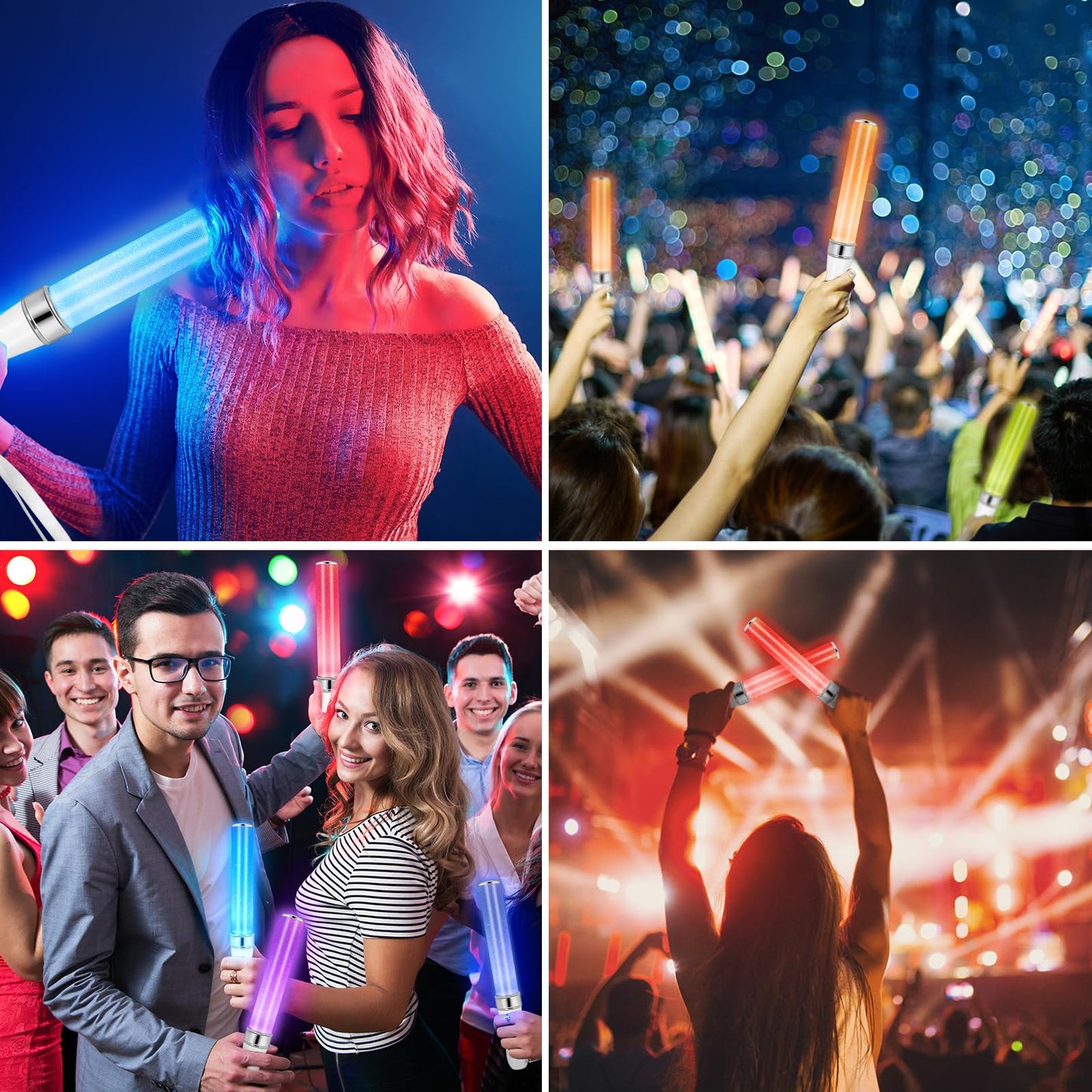 BINWO Reusable LED Glow Sticks (2-Pack) – 15 Colors, Manual & Auto Modes
