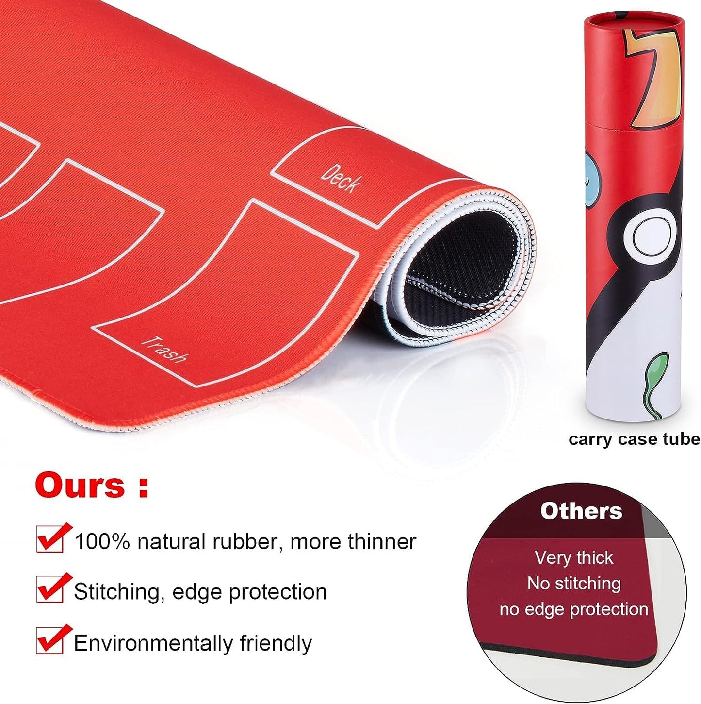 Biouai Playmat for Card Gameplay – Two-Player Battle Mat with Tube Case (Red)