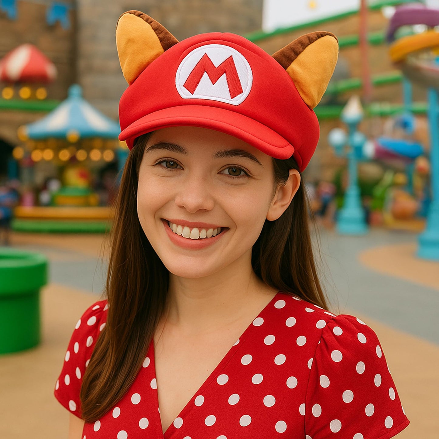 Bioworld Super Mario Video Game Raccoon Hat with Ears – Red Cosplay Cap